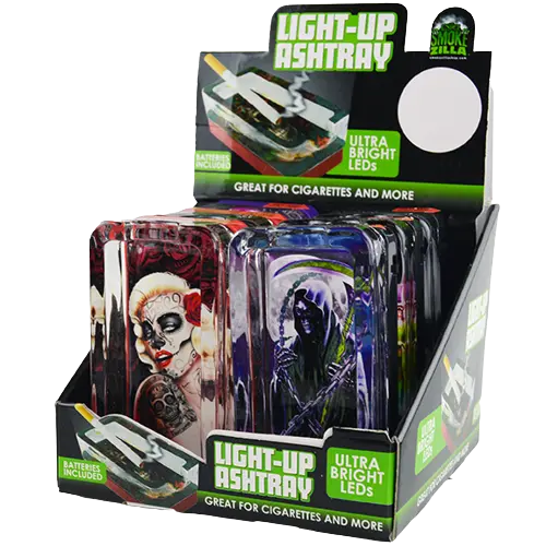 Glass Ashtray with LED Light-Up Design - 6 Per Retail Ready Display 21756 SMOKEZILLA