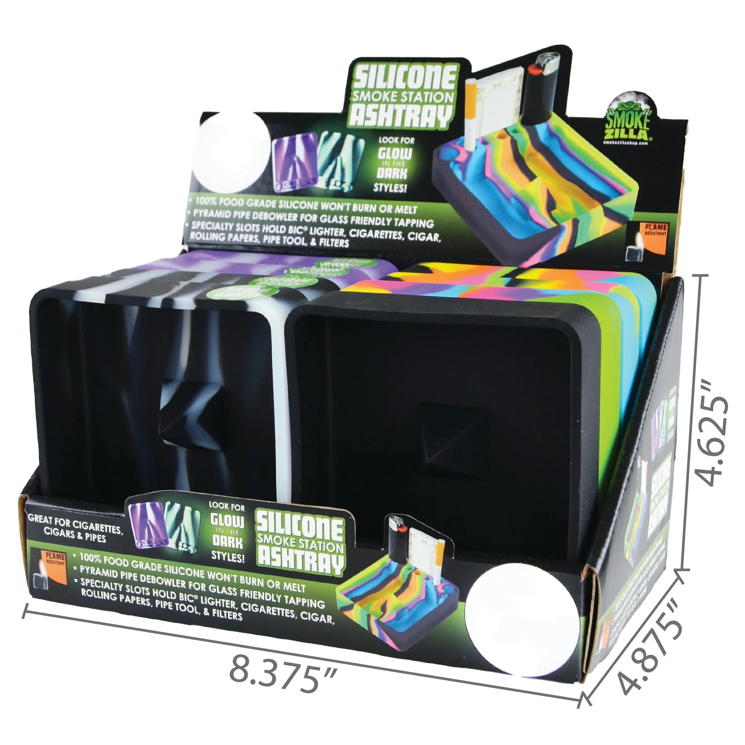 Silicone Pyramid Multi-Colored Ashtray - 8 Per Retail Ready Display 21757B SMOKEZILLA