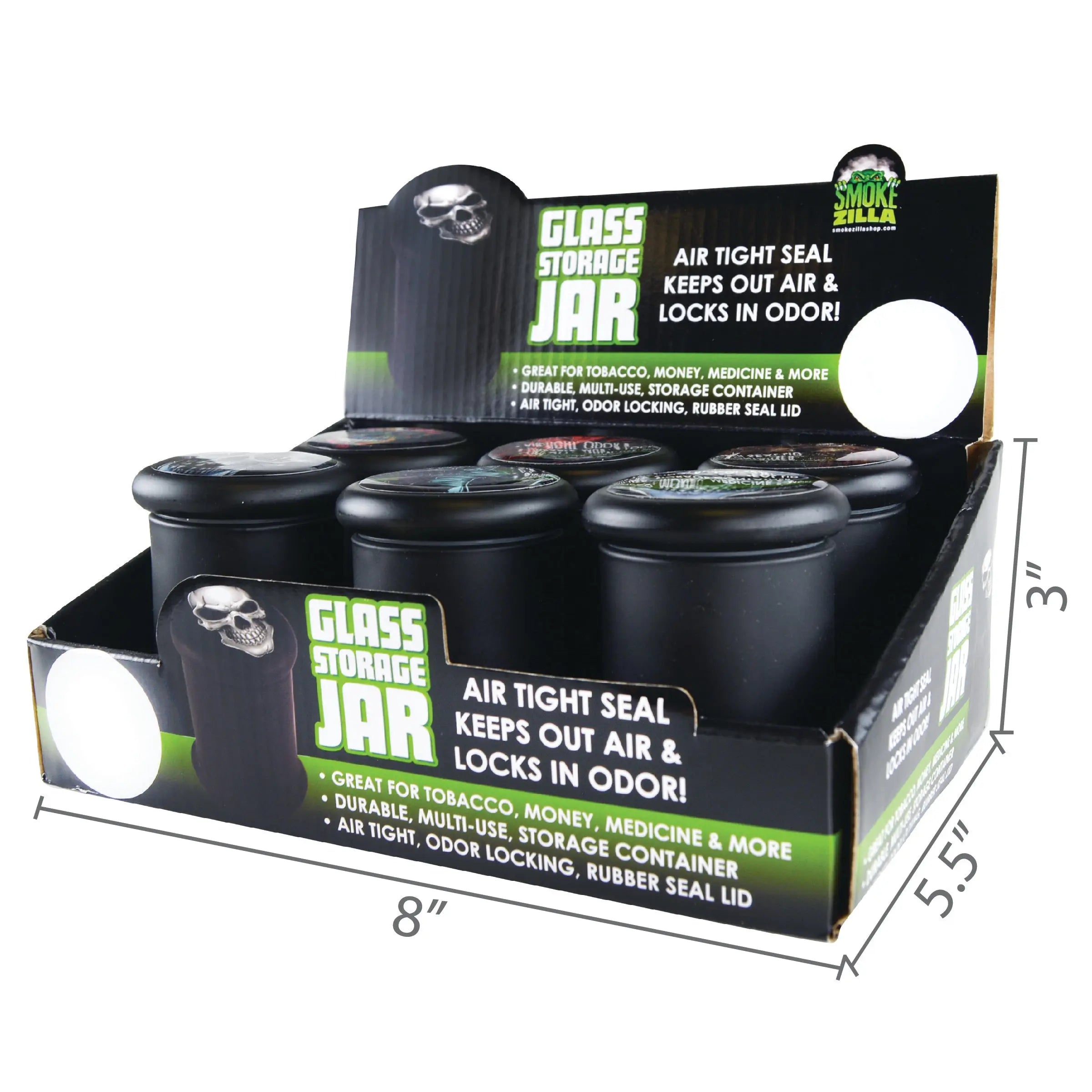 Smell Proof Glass Storage Container - 6 Pieces Per Retail Ready Display 21761 SMOKEZILLA