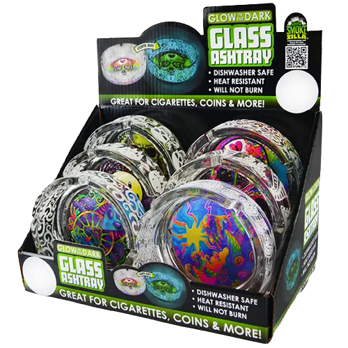 Glass Glow in The Dark Ashtray - 6 Per Retail Ready Display 21812 SMOKEZILLA