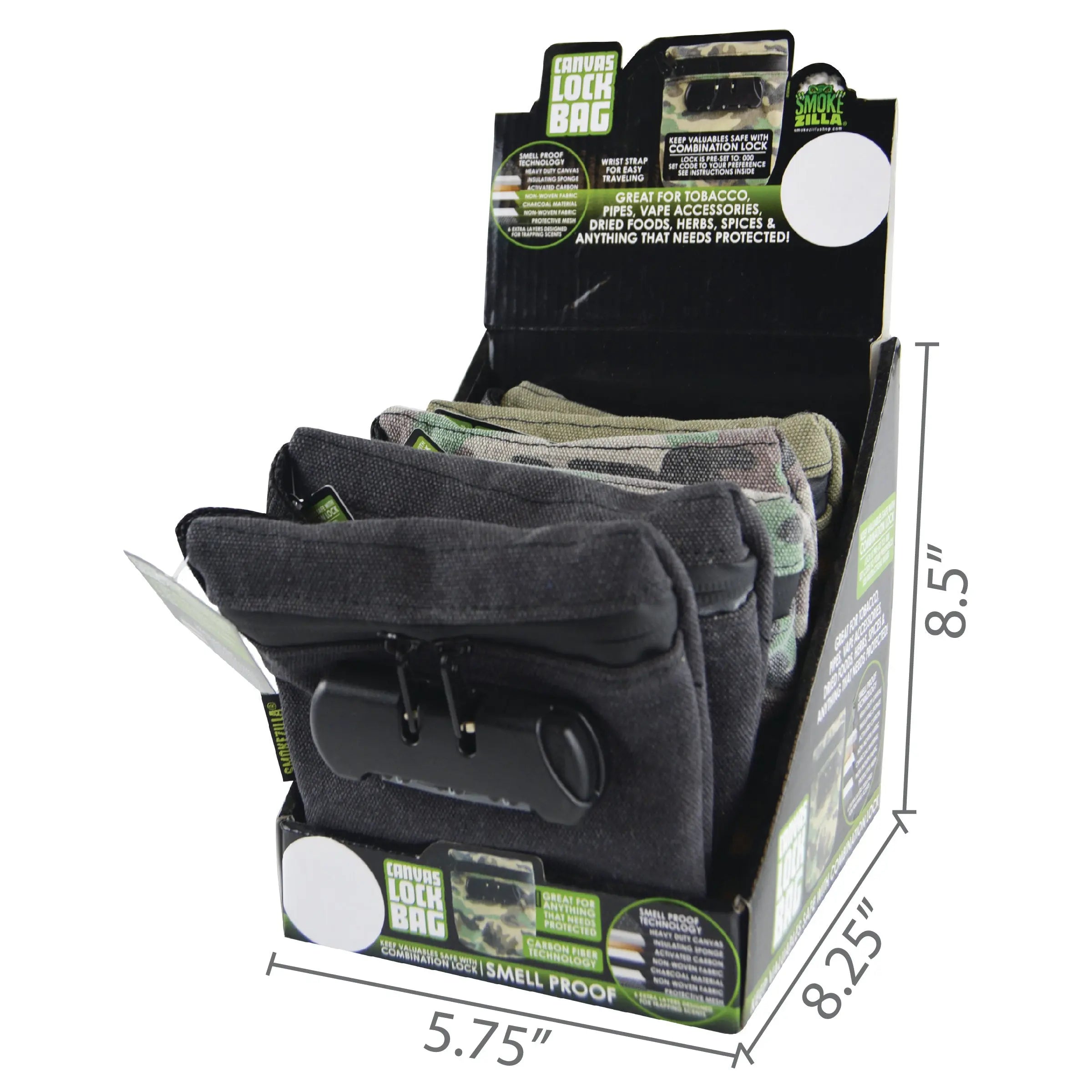 Smell Proof Canvas Lock Bag - 6 Pieces Per Retail Ready Display 21828 SMOKEZILLA
