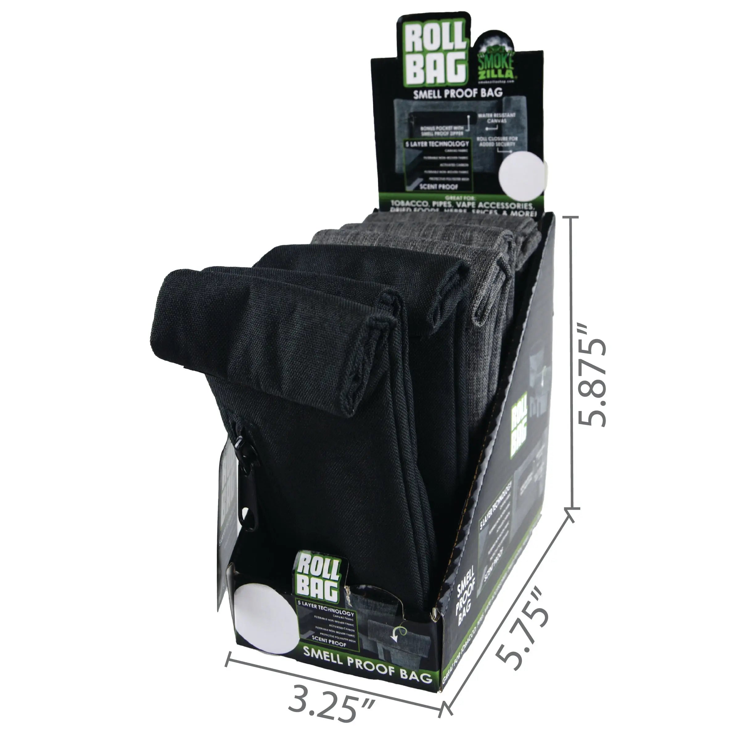 Smell Proof Canvas Roll Bag - 6 Pieces Per Retail Ready Display 21829 SMOKEZILLA