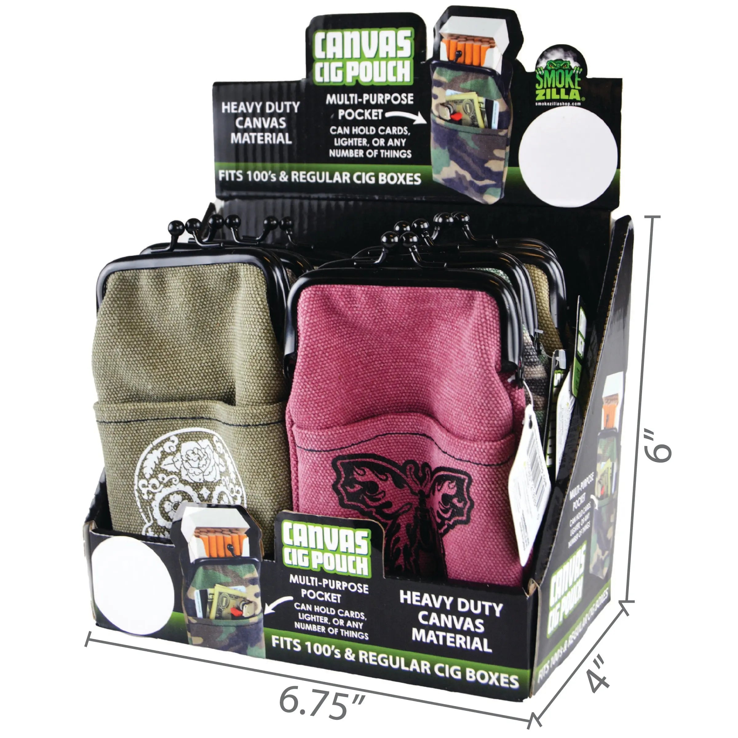 Canvas Cigarette Pouch - 8 Pieces Per Retail Ready Display 21898 SMOKEZILLA