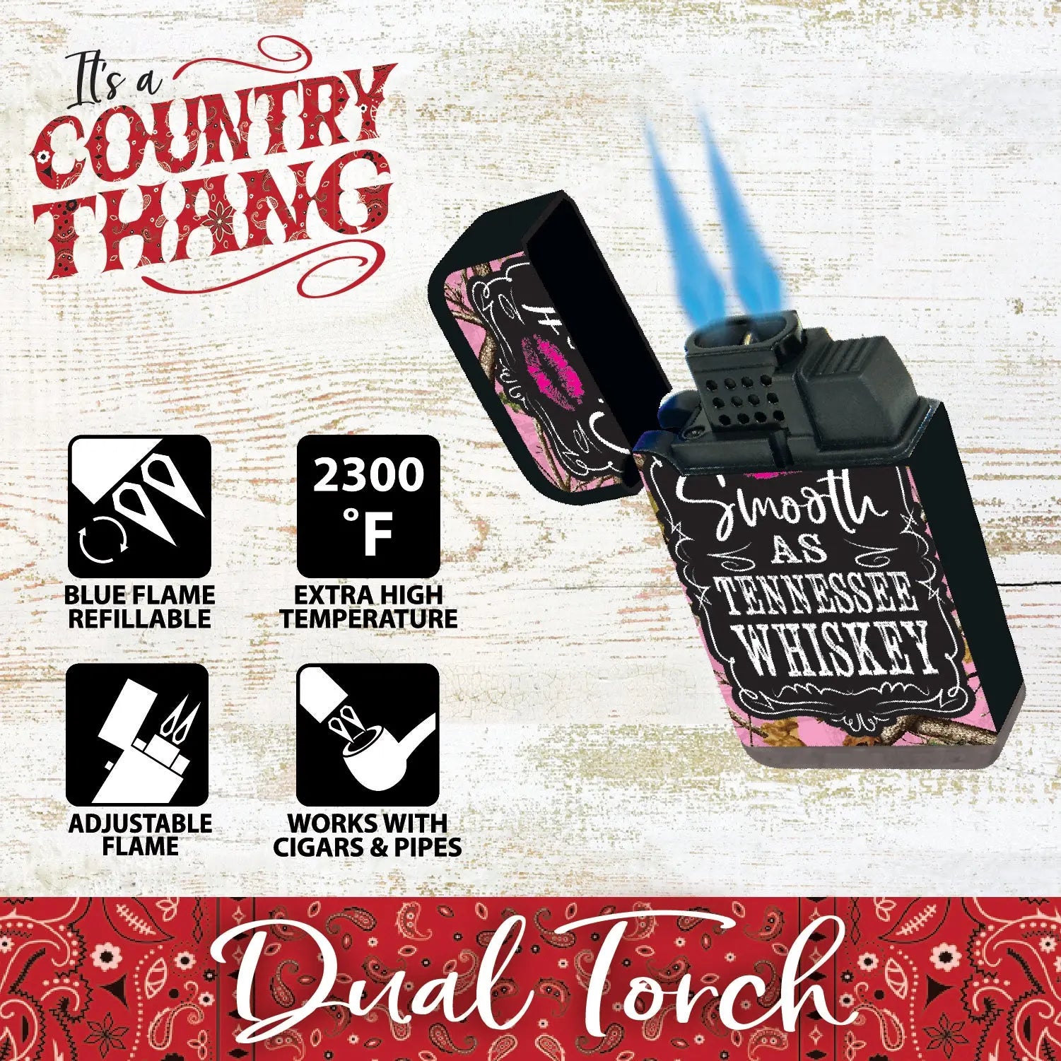 Country Girl Dual Torch Lighter - 15 Pieces Per Retail Ready Display 21909 SMOKEZILLA