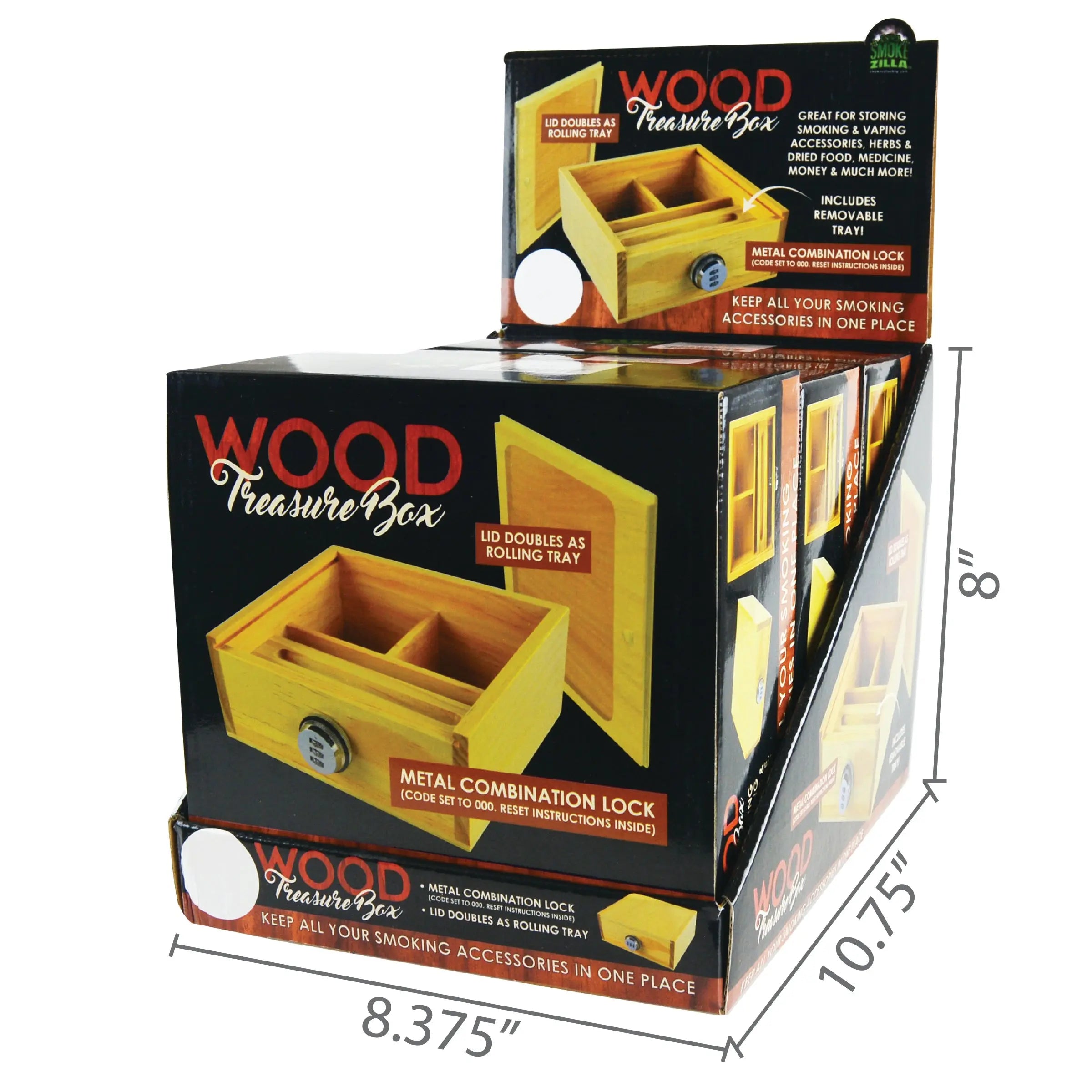Large Wood Locking Storage Box - 3 Pieces Per Retail Ready Display 21910 SMOKEZILLA
