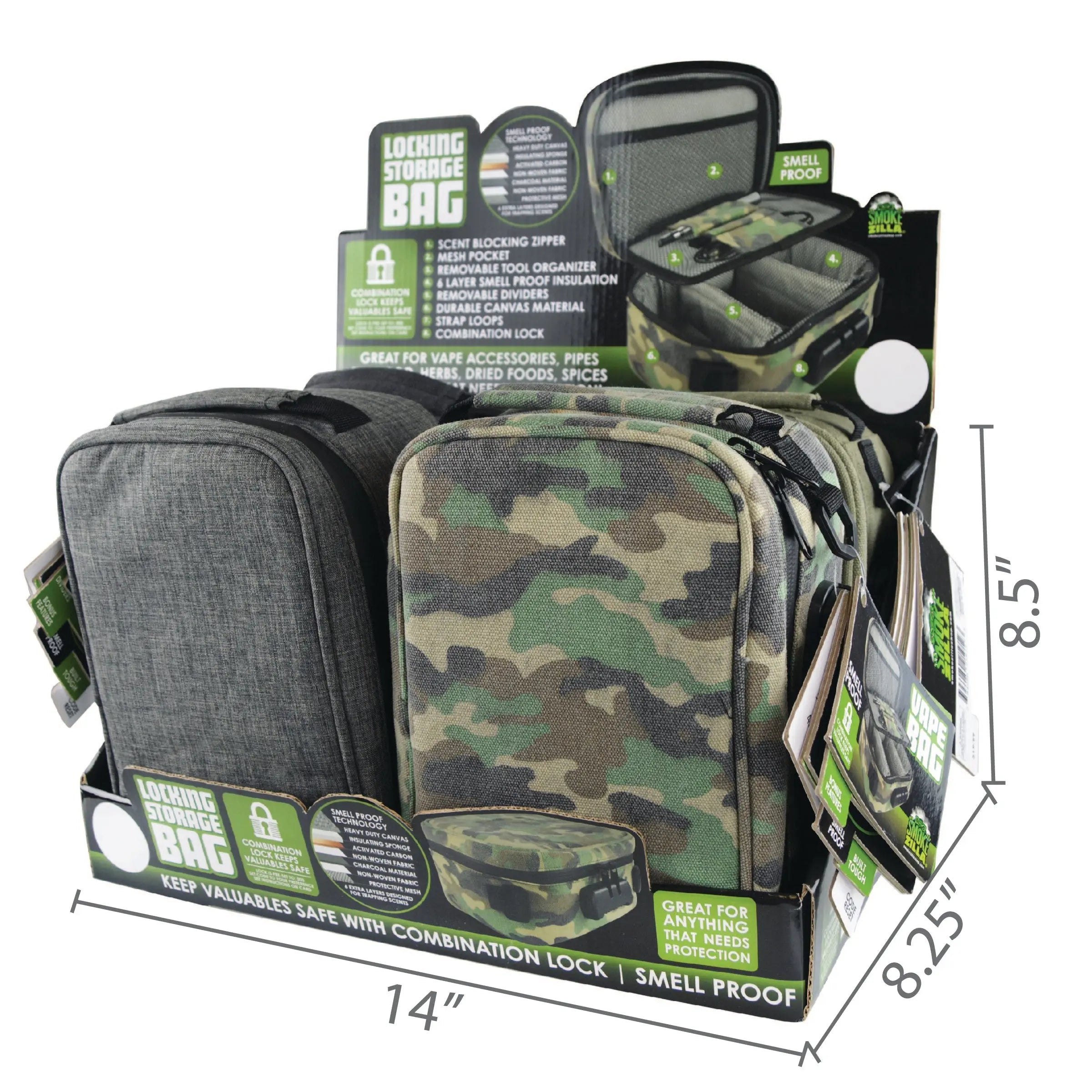 Smell Proof Canvas Lock Bag with Tool Organizer - 4 Pieces Per Retail Ready Display 21912 SMOKEZILLA