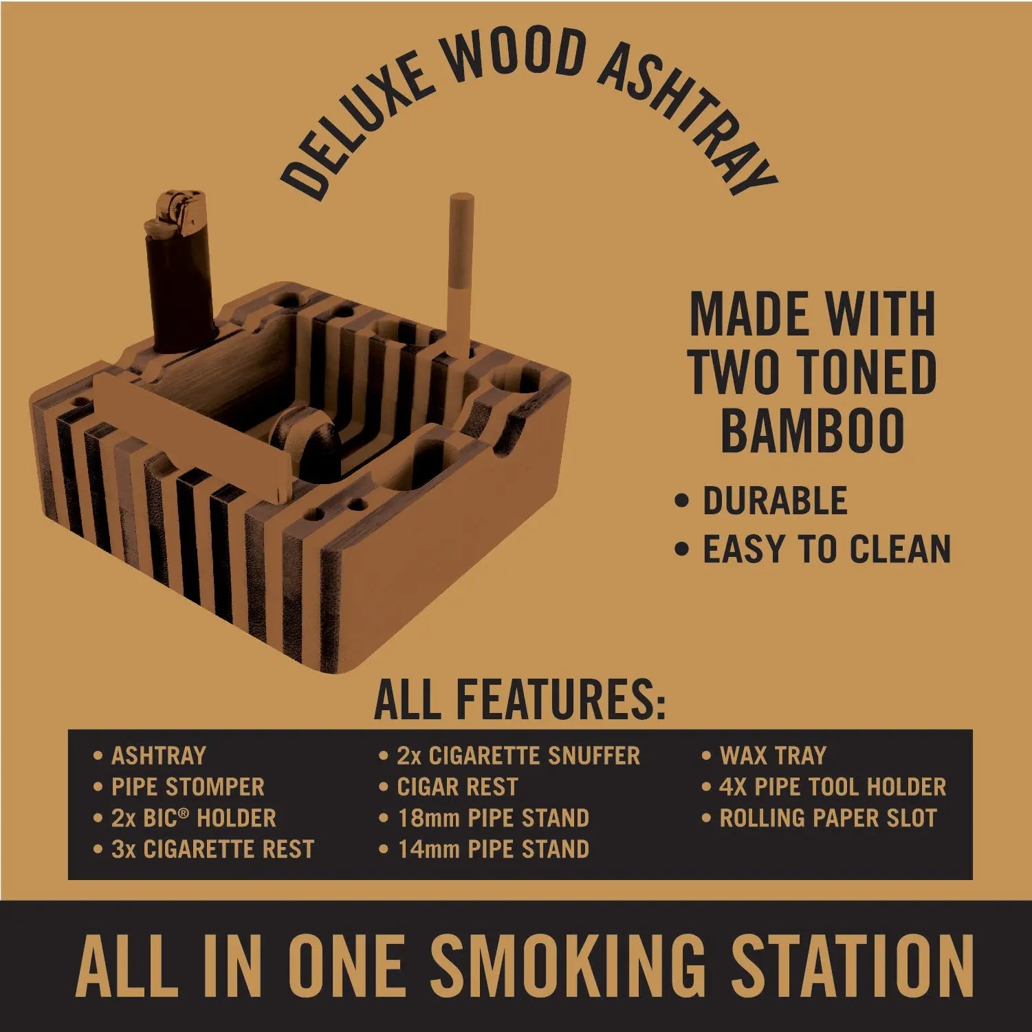 Wood Ashtray Smoker's Station - 6 Per Retail Ready Wholesale Display 21913 SMOKEZILLA