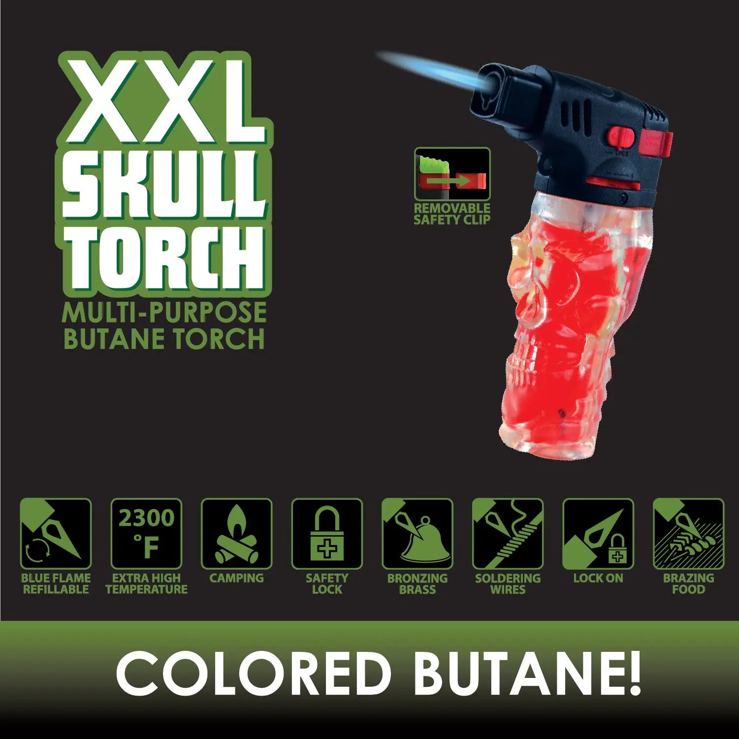 Colored Butane XXL Skull Torch Lighter - 12 Pieces Per Retail Ready Display 21923 SMOKEZILLA