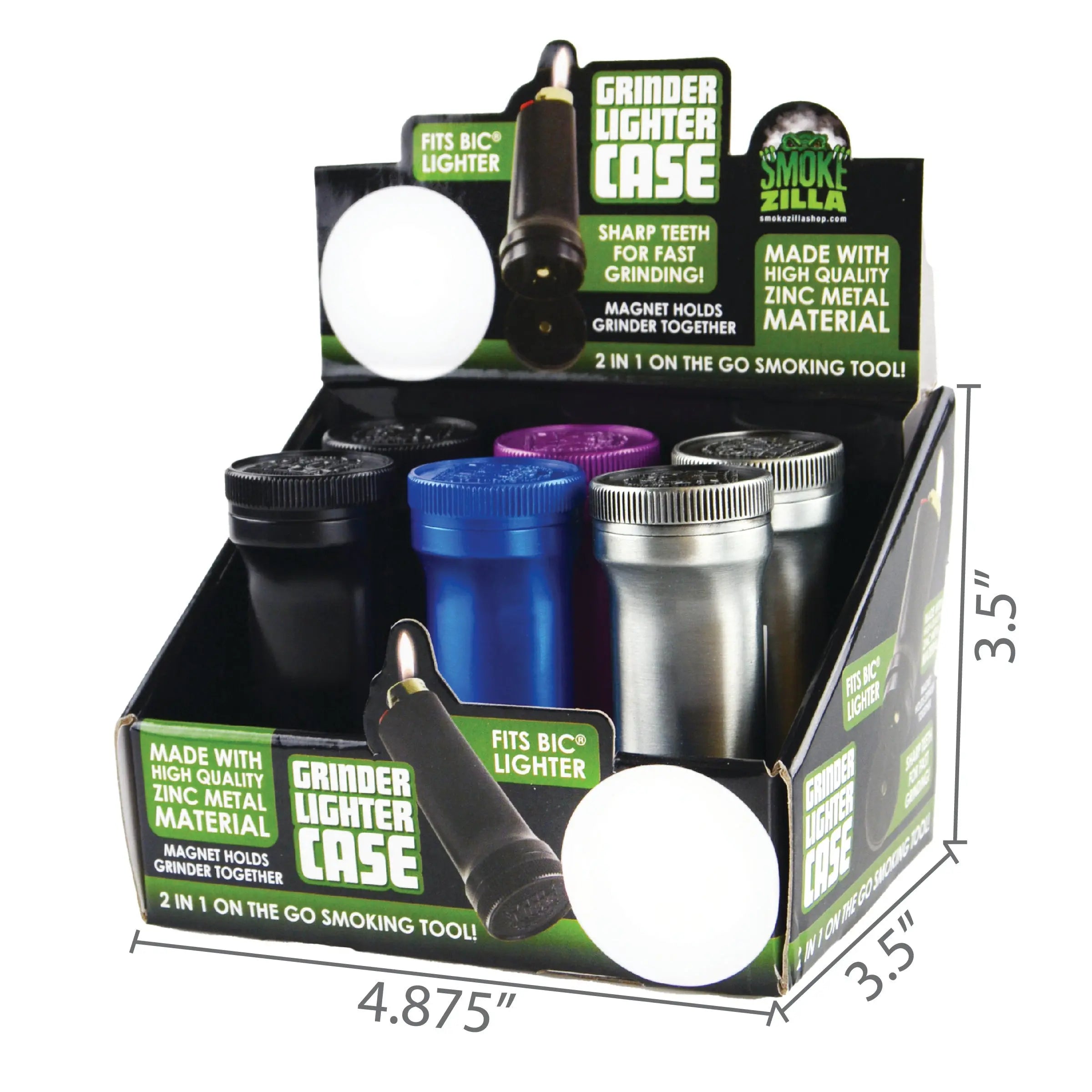 Metal Grinder Lighter Case - 6 Pieces Per Retail Ready Display 21943 SMOKEZILLA