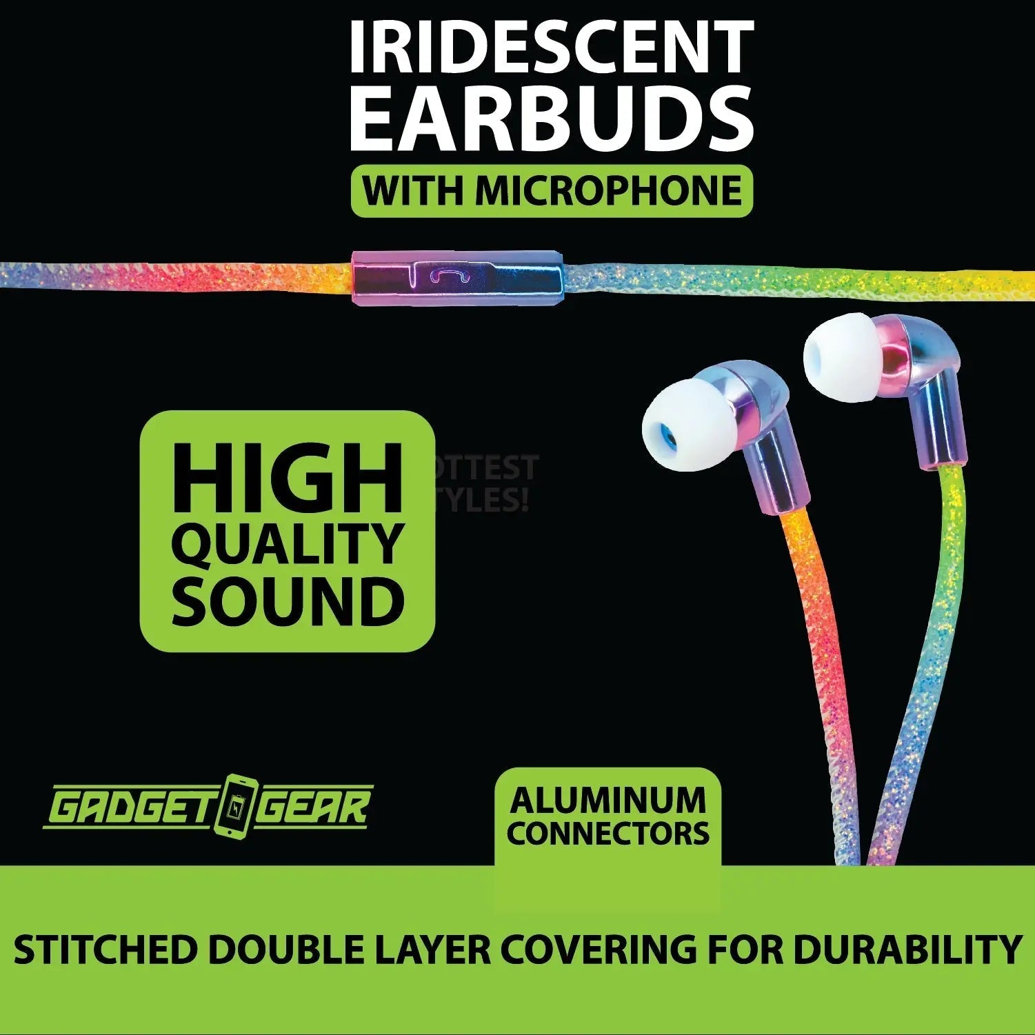 Wired Earbuds Iridescent with Mic - 6 Pieces Per Retail Ready Display 21946 GADGET GEAR