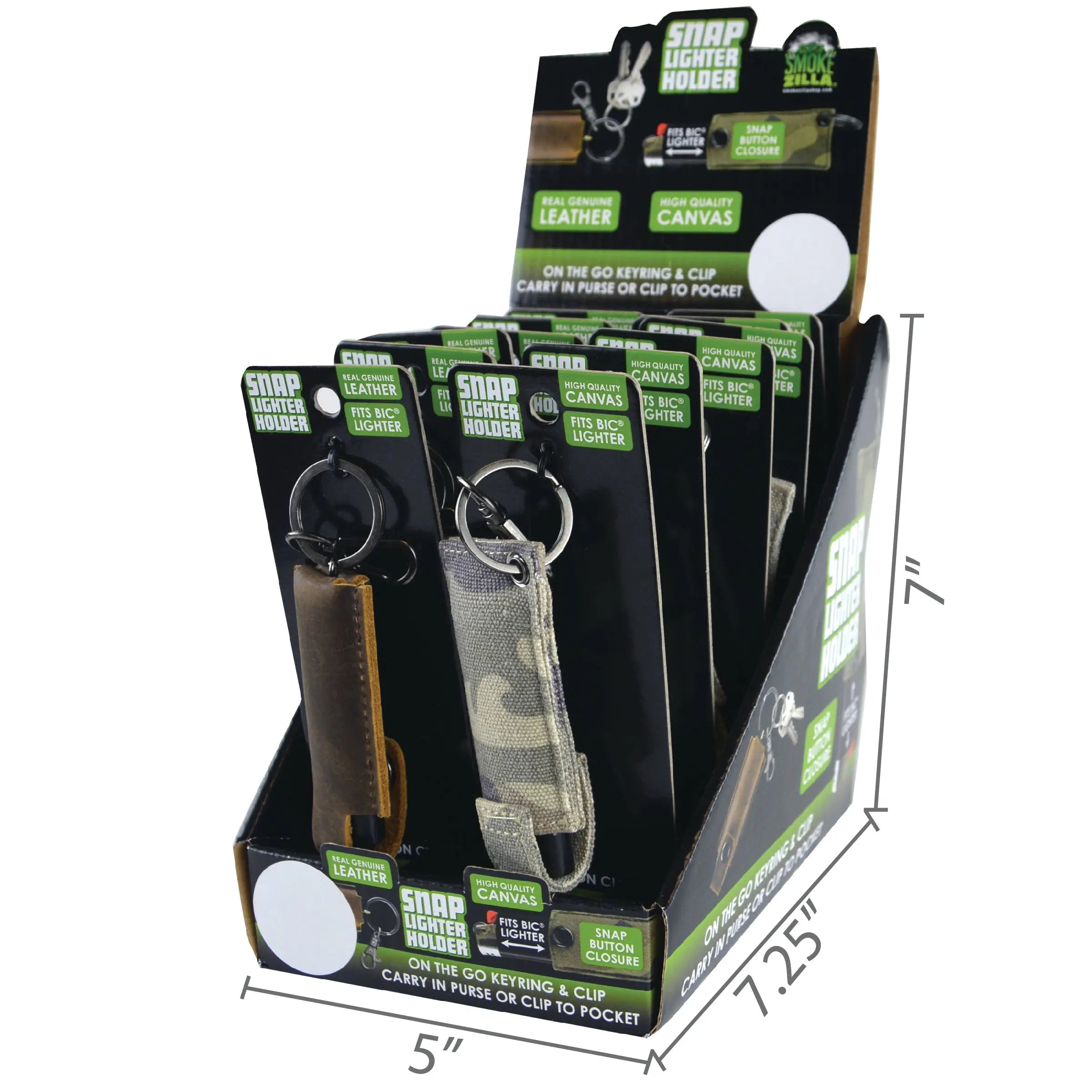 Canvas and Leather Case Key Chain Assortment - 12 Pieces Per Retail Ready Display 21962 SMOKEZILLA