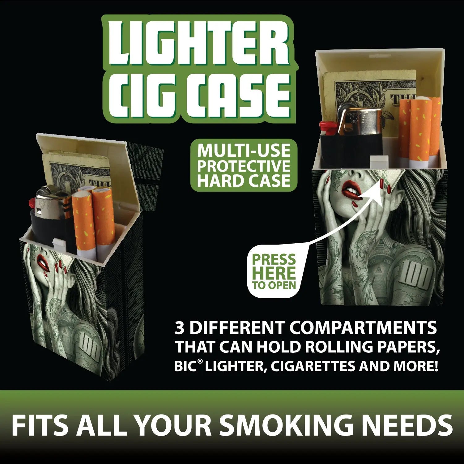 Cigarette Case with Lighter Compartment - 8 Pieces Per Retail Ready Display 22032 SMOKEZILLA