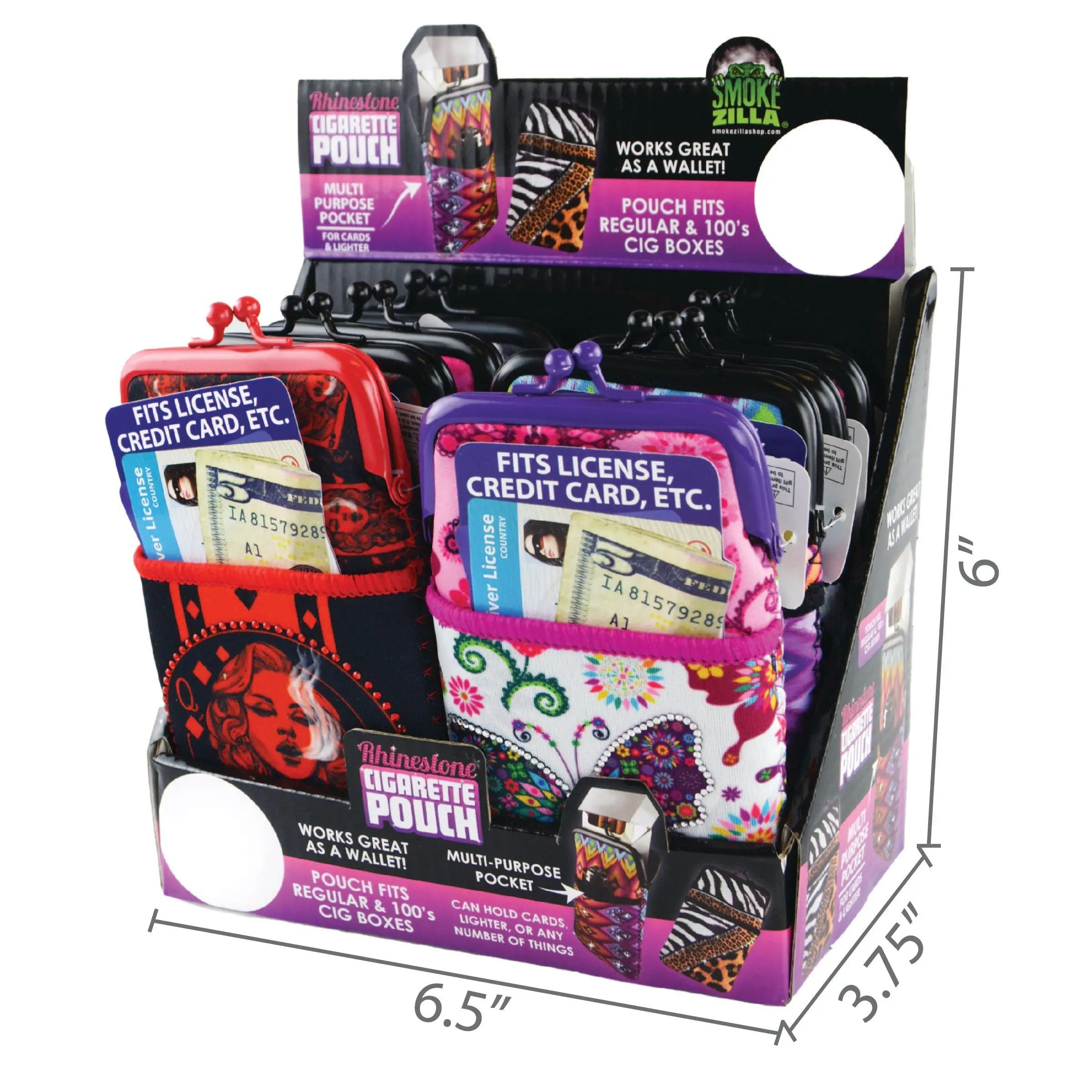 Neoprene Cigarette Pouch with Pocket - 8 Pieces Per Retail Ready Display 22057 SMOKEZILLA