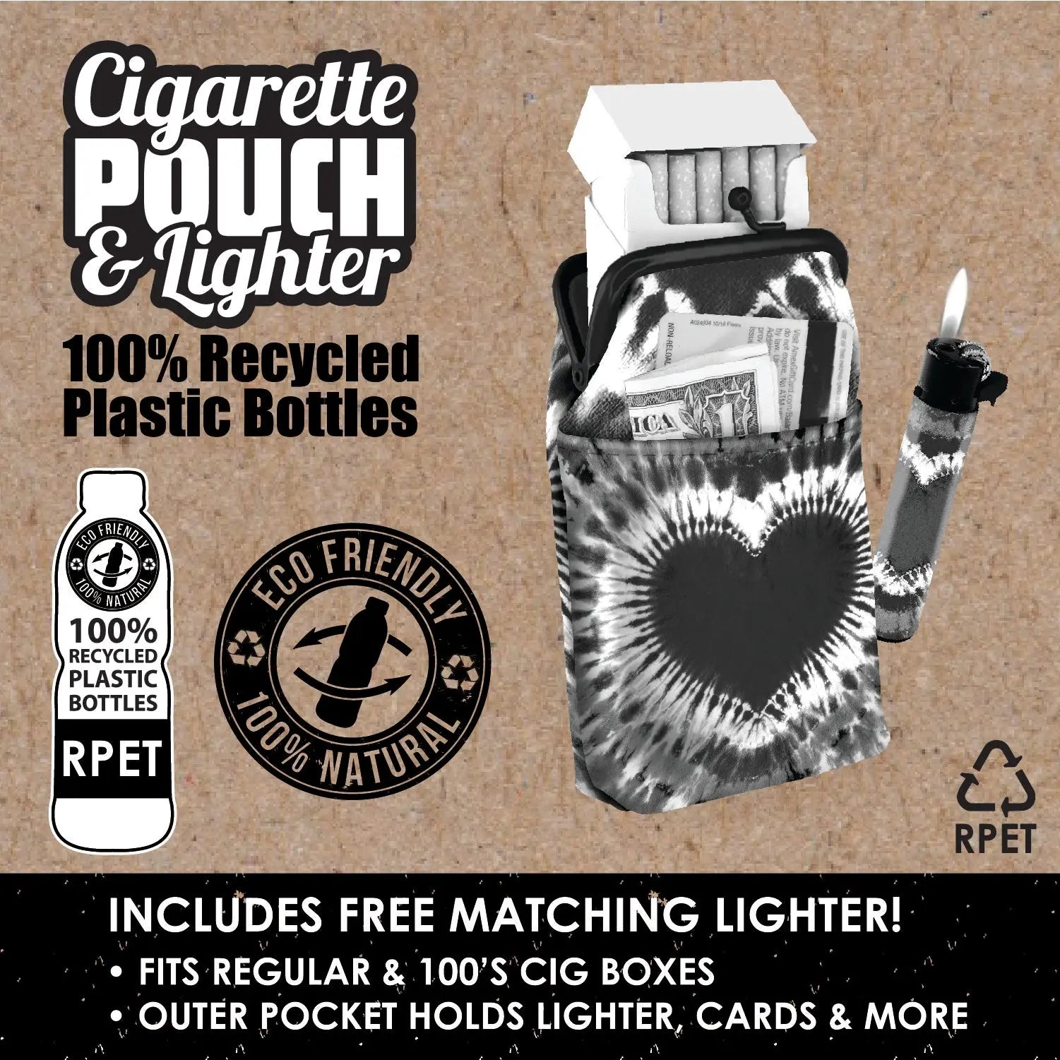 rPET Cigarette Pouch with Bonus Lighter - 8 Pieces Per Retail Ready Display 22059 SMOKEZILLA