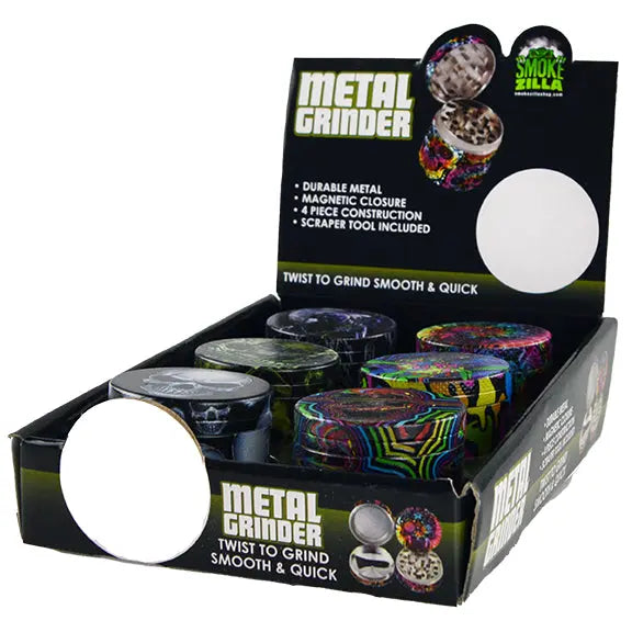 Metal 4 Piece Full Print Grinder 63Mm - 6 Pieces Per Retail Ready Display 22060 SMOKEZILLA