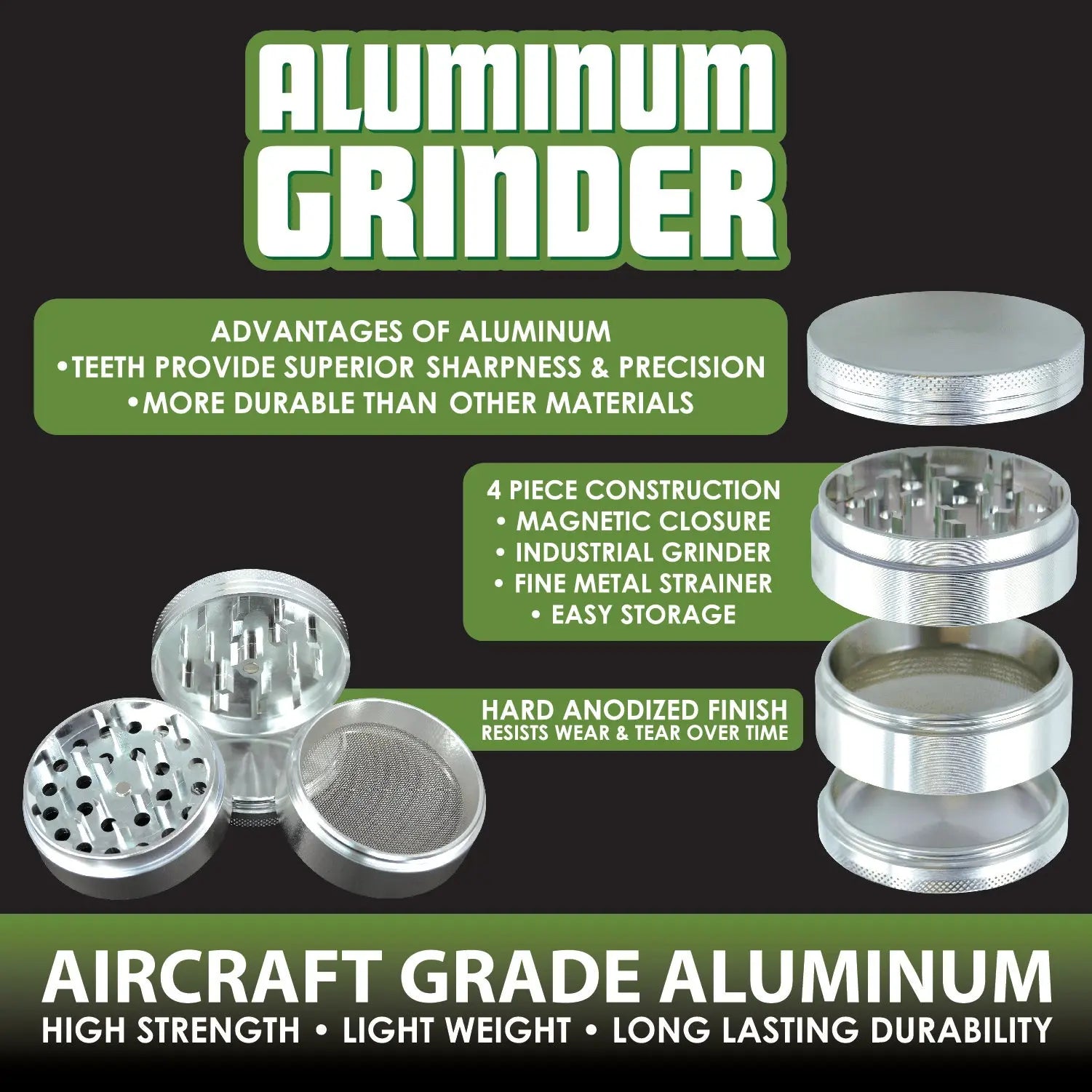 Metal Glow in The Dark 4 Piece Grinder 63Mm - 6 Pieces Per Retail Ready Display 22063 SMOKEZILLA