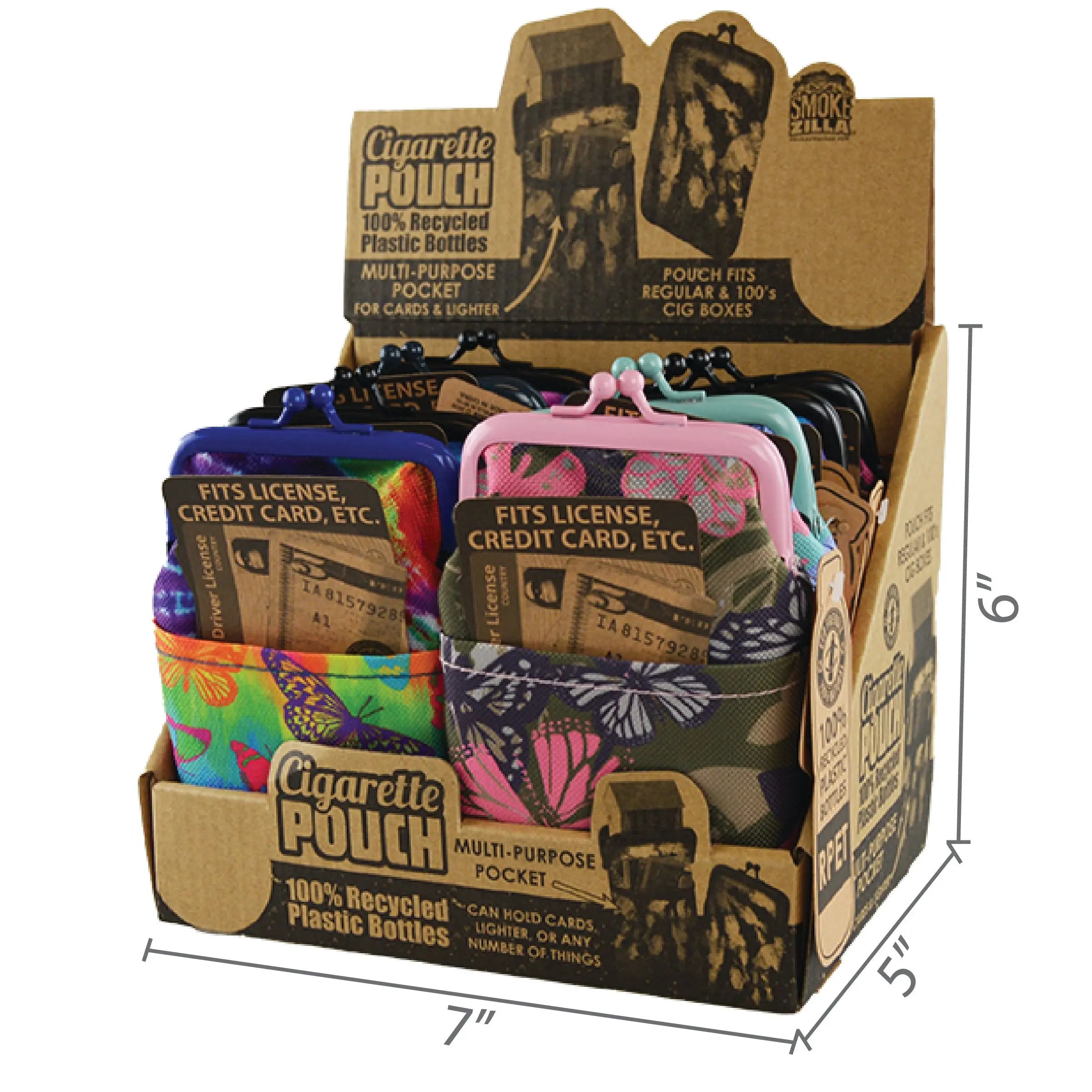 rPET Cigarette Pouch with Pocket - 8 Pieces Per Retail Ready Display 22116 SMOKEZILLA