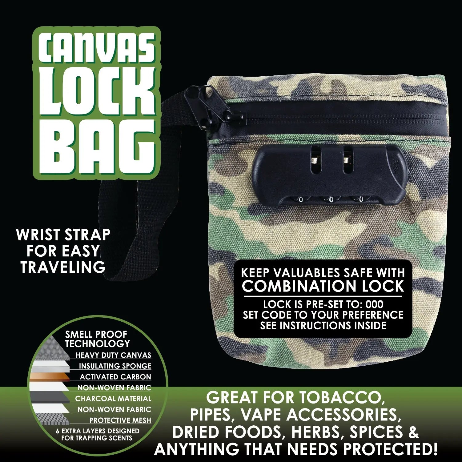 Smell Proof Canvas Lock Bag - 6 Pieces Per Retail Ready Display 22155 SMOKEZILLA