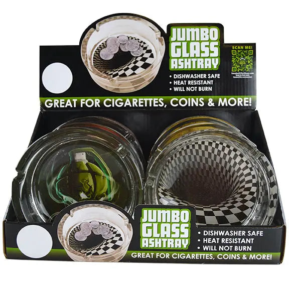 Glass Round Jumbo Ashtray - 6 Per Retail Ready Display 22175 SMOKEZILLA