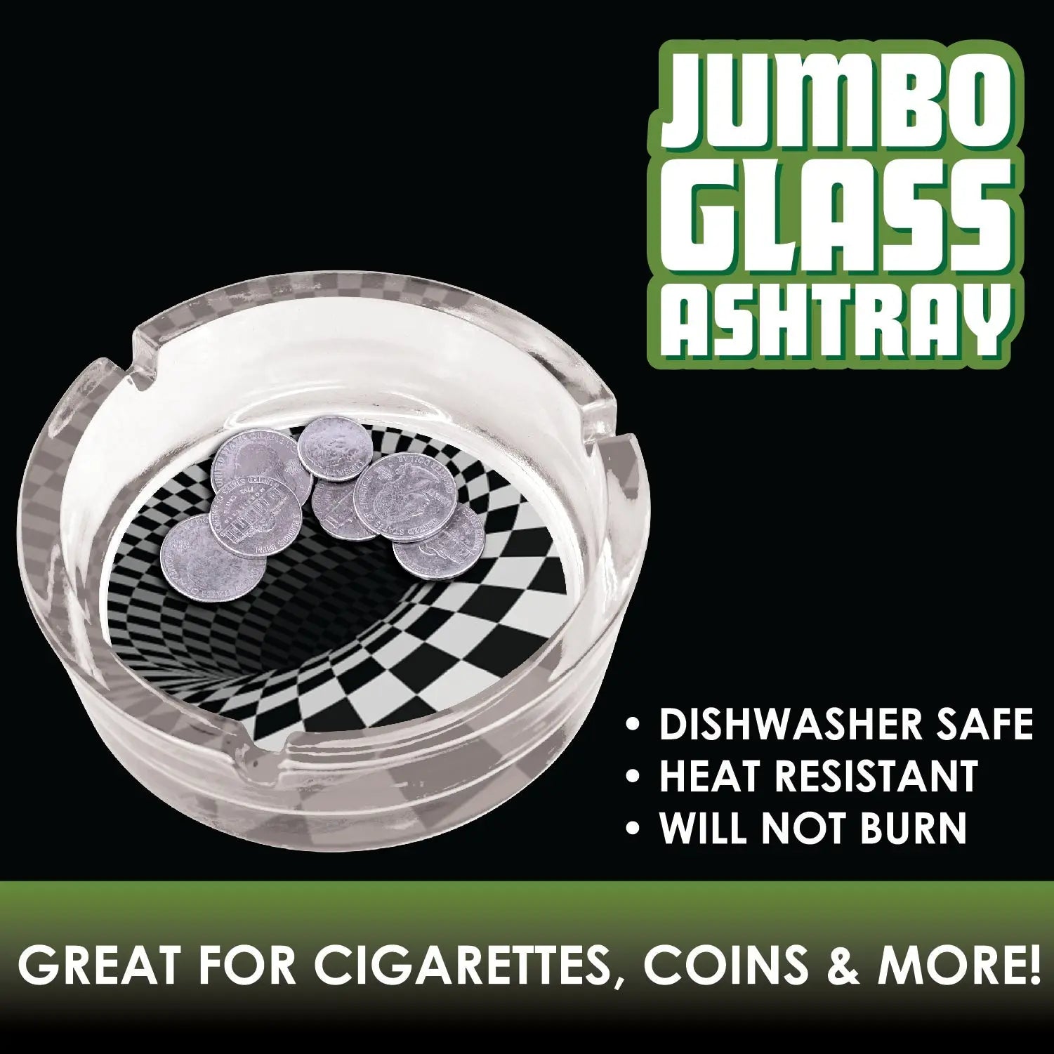 Glass Round Jumbo Ashtray - 6 Per Retail Ready Display 22175 SMOKEZILLA