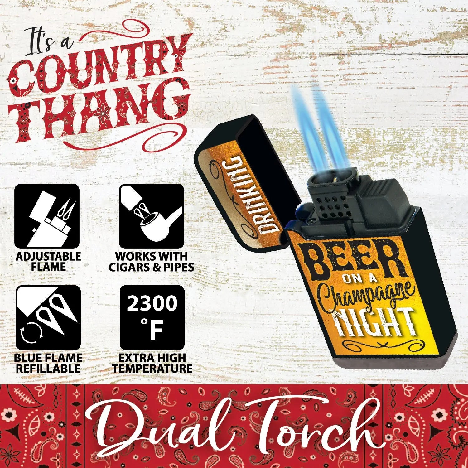 Country Thang Dual Torch Lighter - 15 Pieces Per Retail Ready Display 22177 SMOKEZILLA