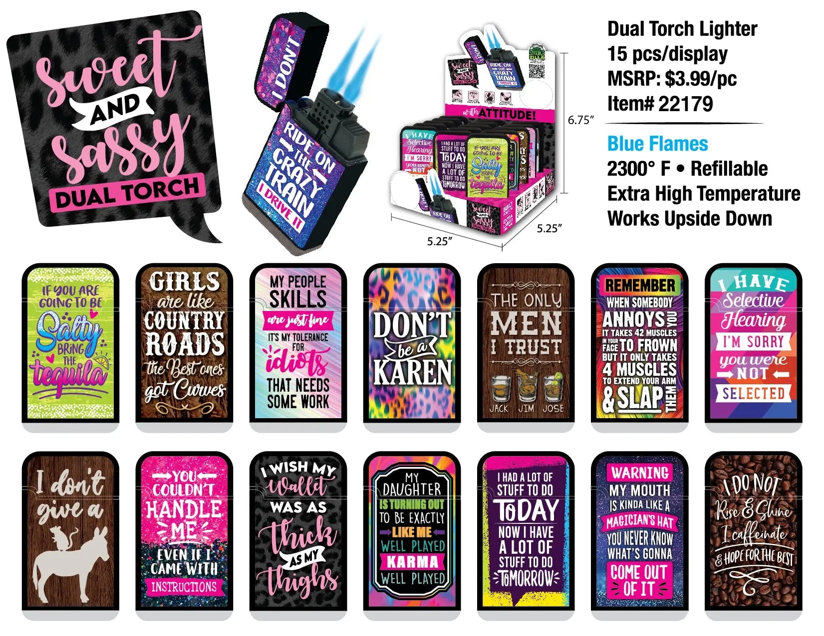 Sweet Dual Torch Lighter - 15 Pieces Per Retail Ready Display 22179 SMOKEZILLA