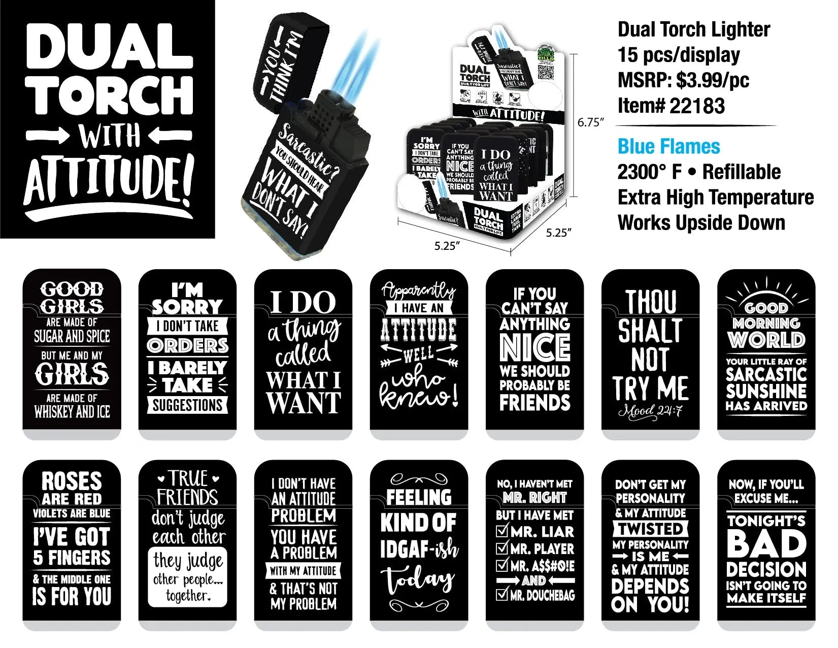 Attitude Dual Torch Lighter - 15 Pieces Per Retail Ready Display 22183 SMOKEZILLA