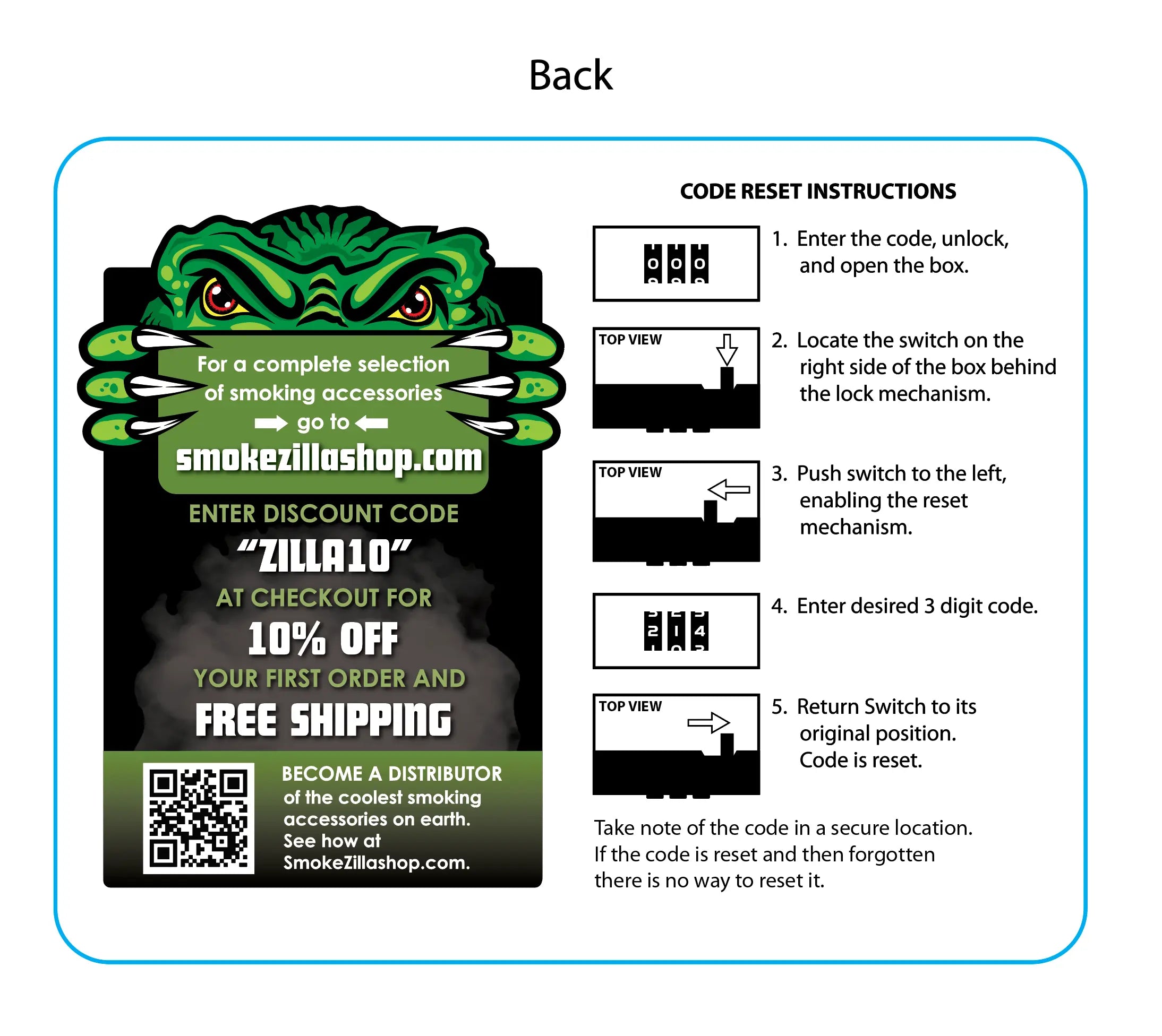 Metal Locking Storage Box with Roll Tray - 6 Pieces Per Retail Ready Display 22276 SMOKEZILLA