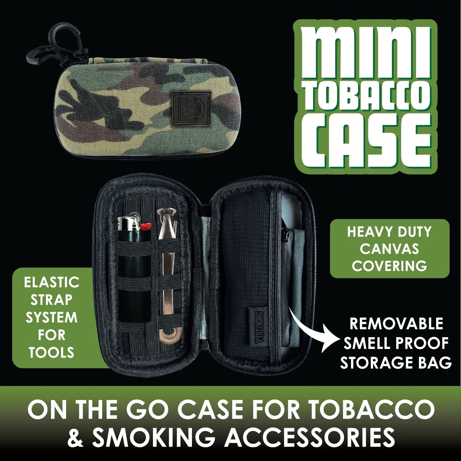 Smell Proof Small Tobacco Bag with Zipper - 6 Pieces Per Retail Ready Display 22279 SMOKEZILLA