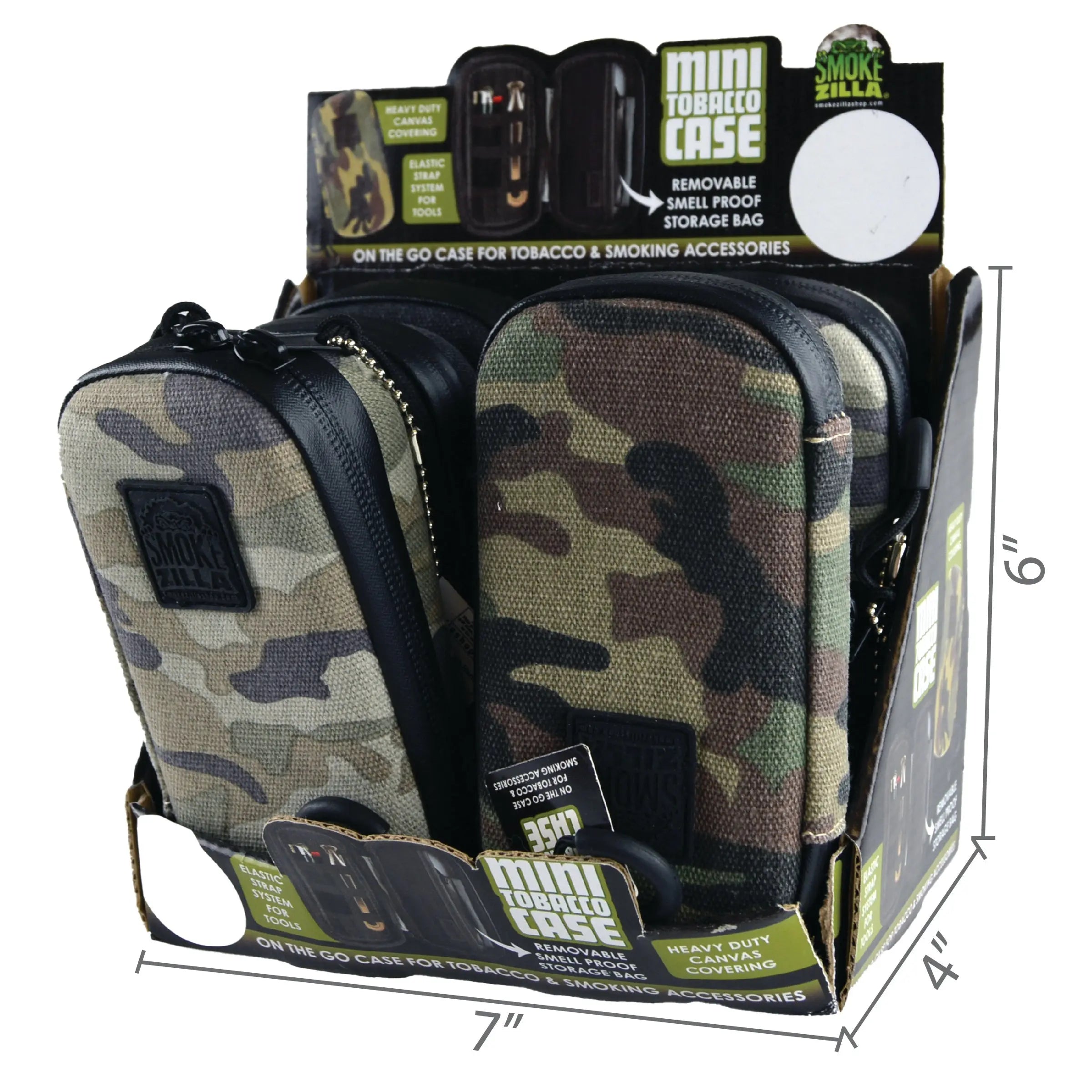 Smell Proof Small Tobacco Bag with Zipper - 6 Pieces Per Retail Ready Display 22279 SMOKEZILLA