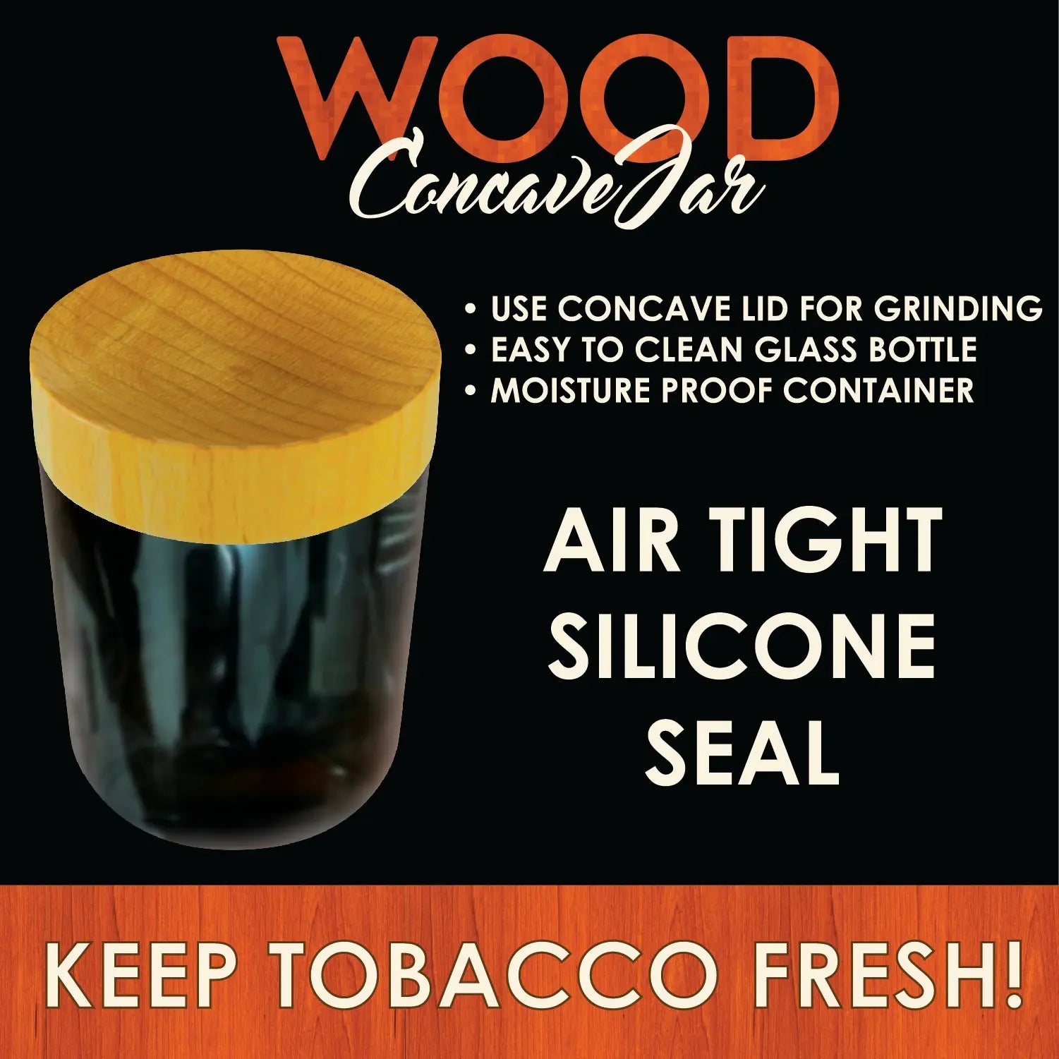 Smell Proof Storage Jar with Concave Wood Lid - 6 Pieces Per Retail Ready Display 22281 SMOKEZILLA