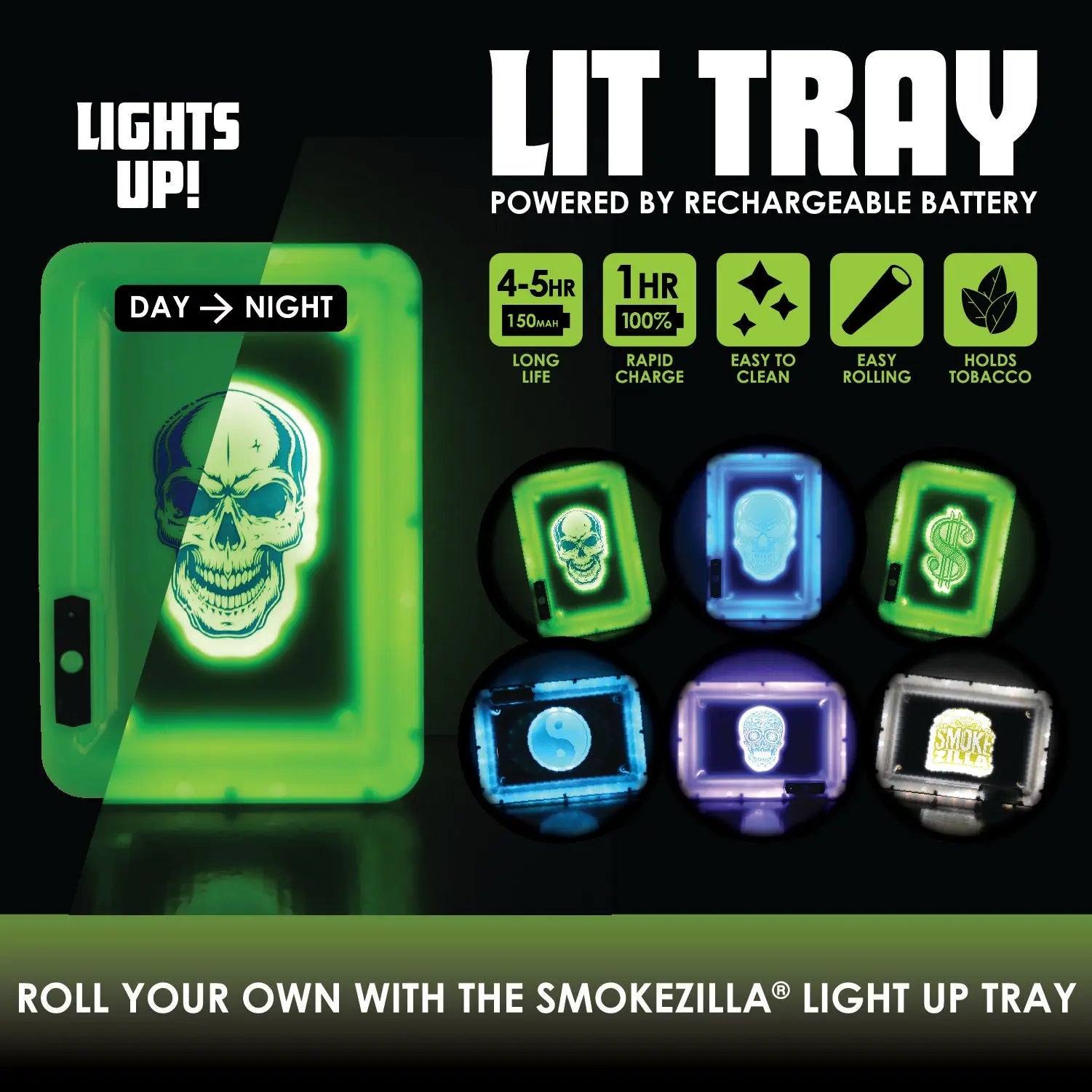 Light-Up Rolling Tray - 6 Pieces Per Retail Ready Display 22283 SMOKEZILLA