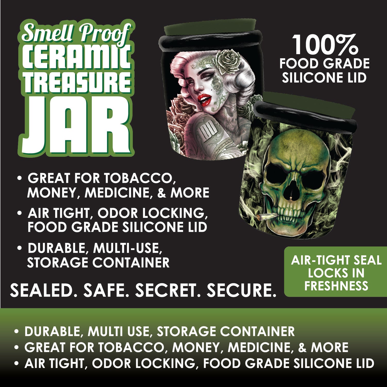 Smell Proof Ceramic Storage Jar - 6 Pieces Per Retail Ready Display 22316 SMOKEZILLA