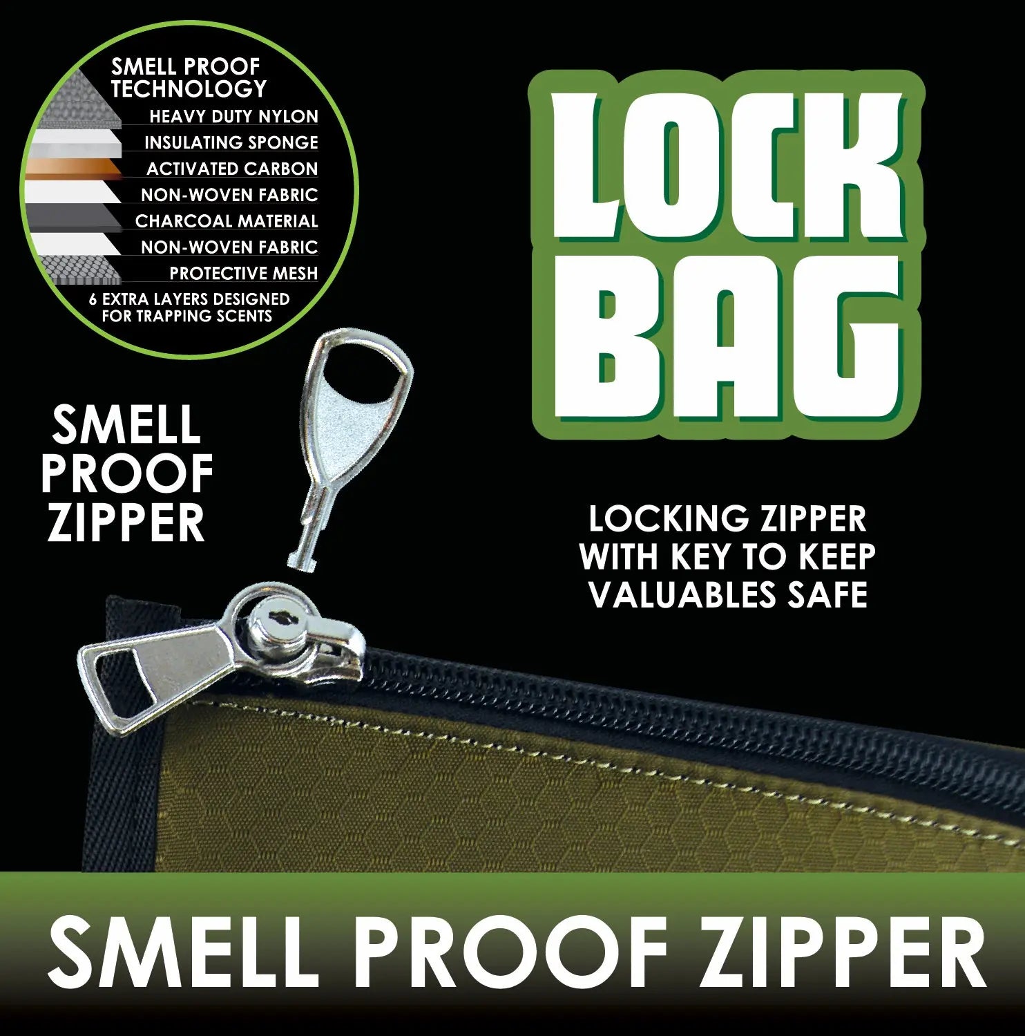 Smell Proof Locking Zipper Bag with Key - 6 Pieces Per Retail Ready Display 22318 SMOKEZILLA