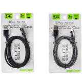 Charging Cable Elite Cloth USB to Lightning 3FT 2.4 Amp - 3 Pieces Per Pack 22319 GADGET GEAR