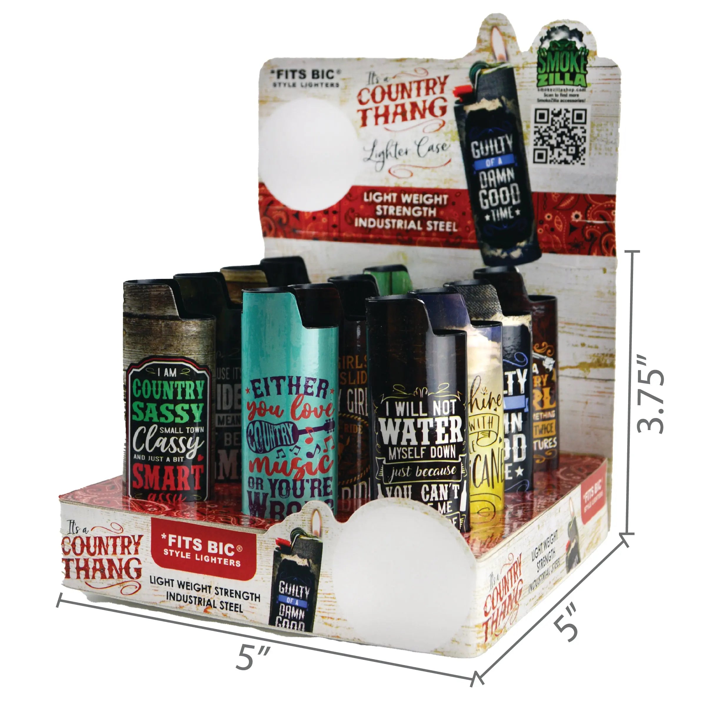 Country Thang Metal Lighter Case - 12 Pieces Per Retail Ready Display 22344 SMOKEZILLA