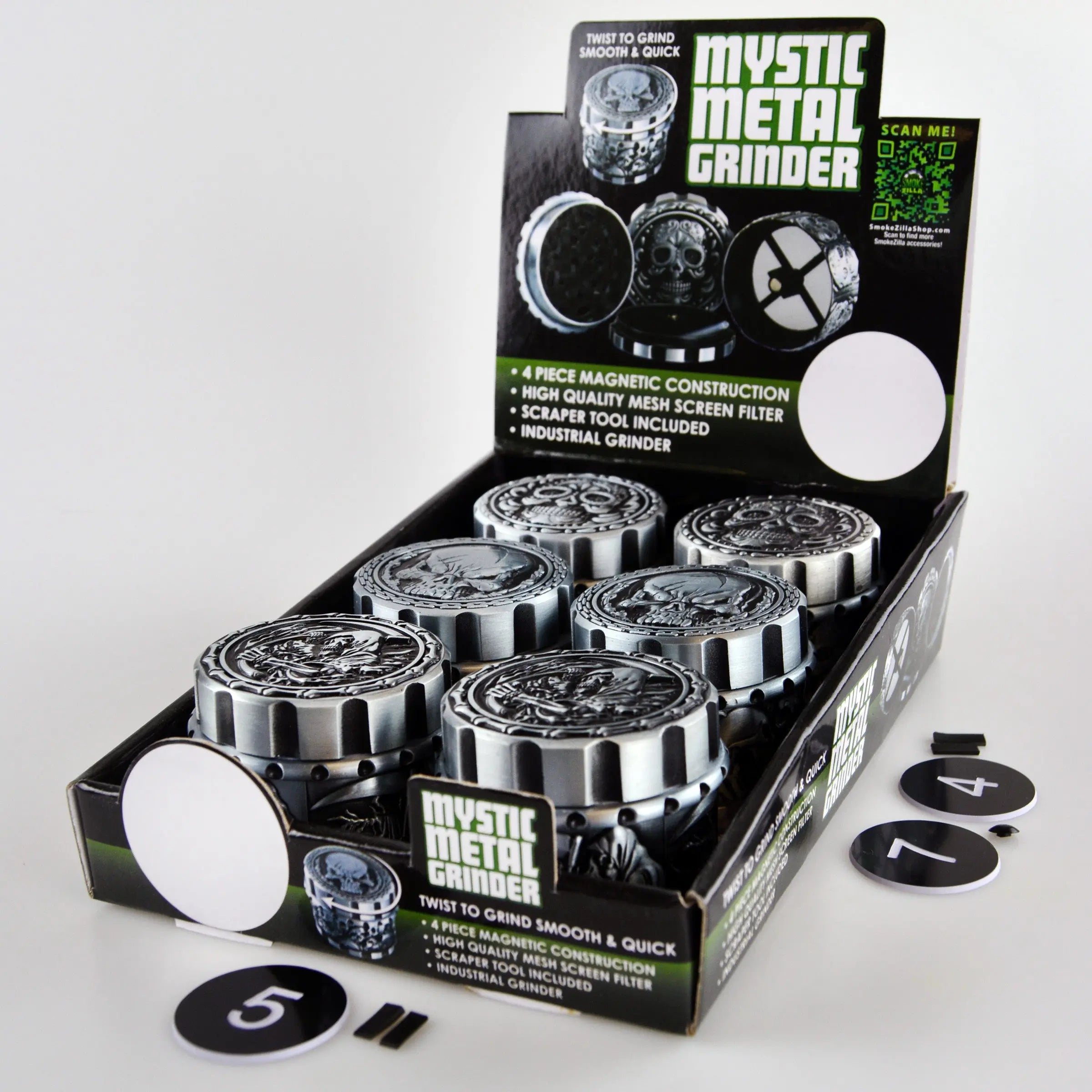 Metal 4 Piece Mystic Grinder- 6 Pieces Per Retail Ready Display 22349 SMOKEZILLA