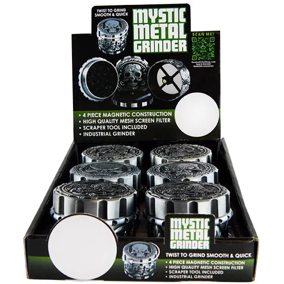 Metal 4 Piece Mystic Grinder- 6 Pieces Per Retail Ready Display 22349 SMOKEZILLA