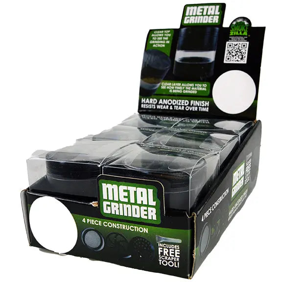 Metal 4 Piece Grinder with Clear Top and Mid-Layer 52Mm - 6 Pieces Per Retail Ready Display 22350 SMOKEZILLA