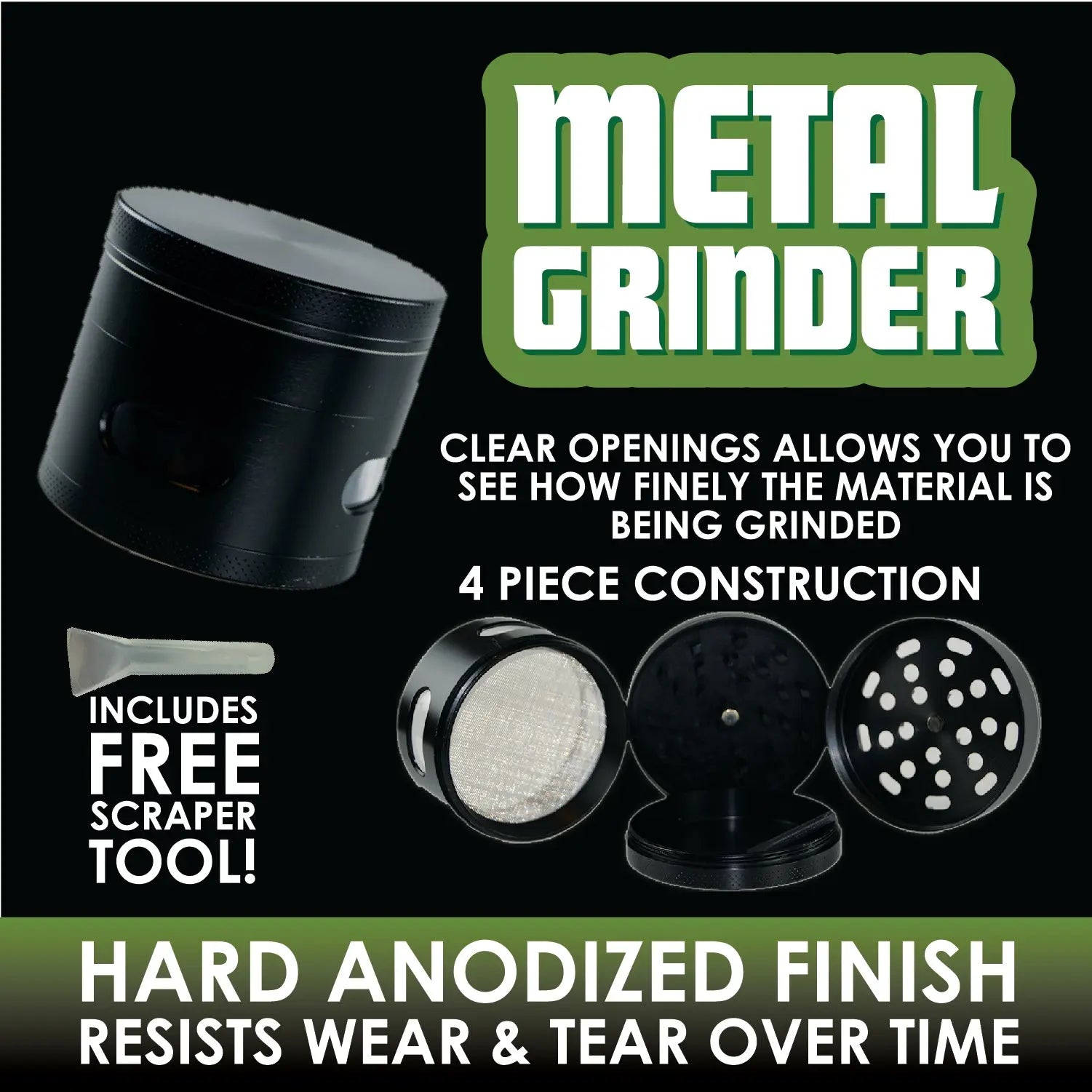 Metal 4 Piece Grinder with Window 63Mm - 6 Pieces Per Retail Ready Display 22351 SMOKEZILLA
