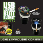 Printed Lid Butt Bucket Ashtray with USB Coil Lighter and LED Light - 6 Per Retail Ready Display 22378 SMOKEZILLA