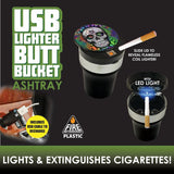 Printed Lid Butt Bucket Ashtray with USB Coil Lighter and LED Light - 6 Per Retail Ready Display 22378 SMOKEZILLA