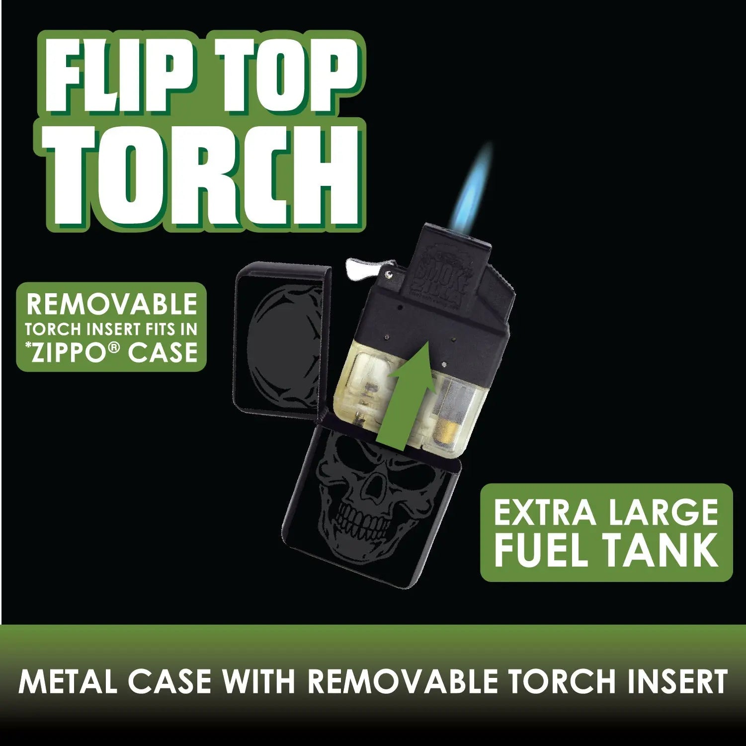 Matte Black Flip Torch Lighter - 12 Pieces Per Retail Ready Display 22381 SMOKEZILLA