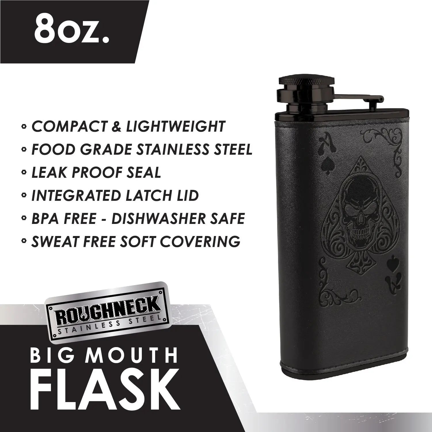 Stainless-Steel Big Mouth Flask - 4 Per Retail Ready Display 2426 ROUGHNECK