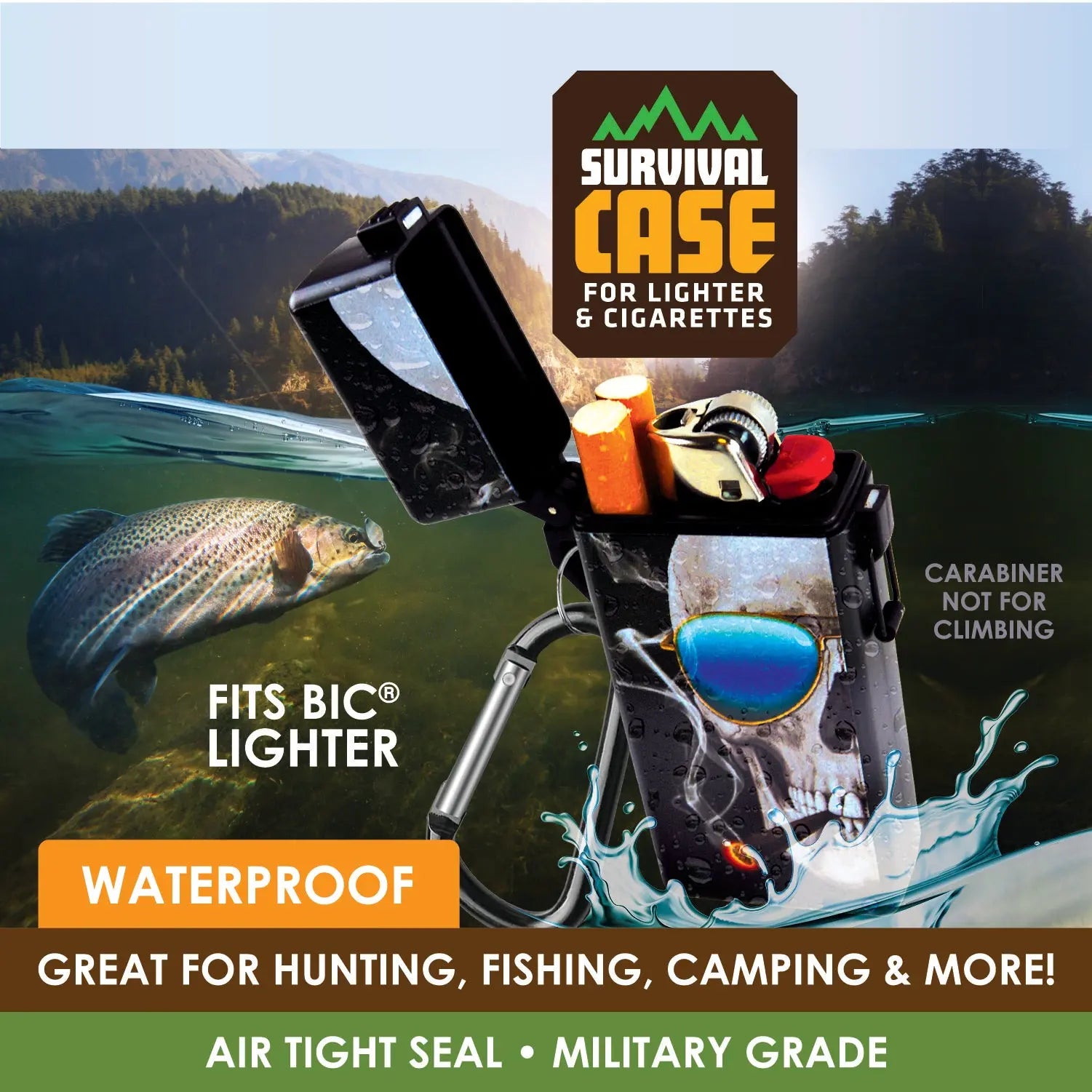 Survival Cigarette and Lighter Case with Carabineer - 12 Pieces Per Retail Ready Display 22432 SMOKEZILLA