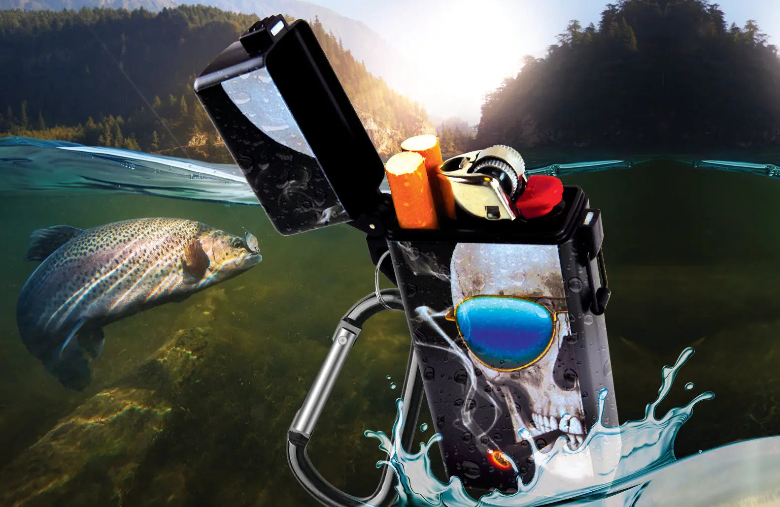 Survival Cigarette and Lighter Case with Carabineer - 12 Pieces Per Retail Ready Display 22432 SMOKEZILLA