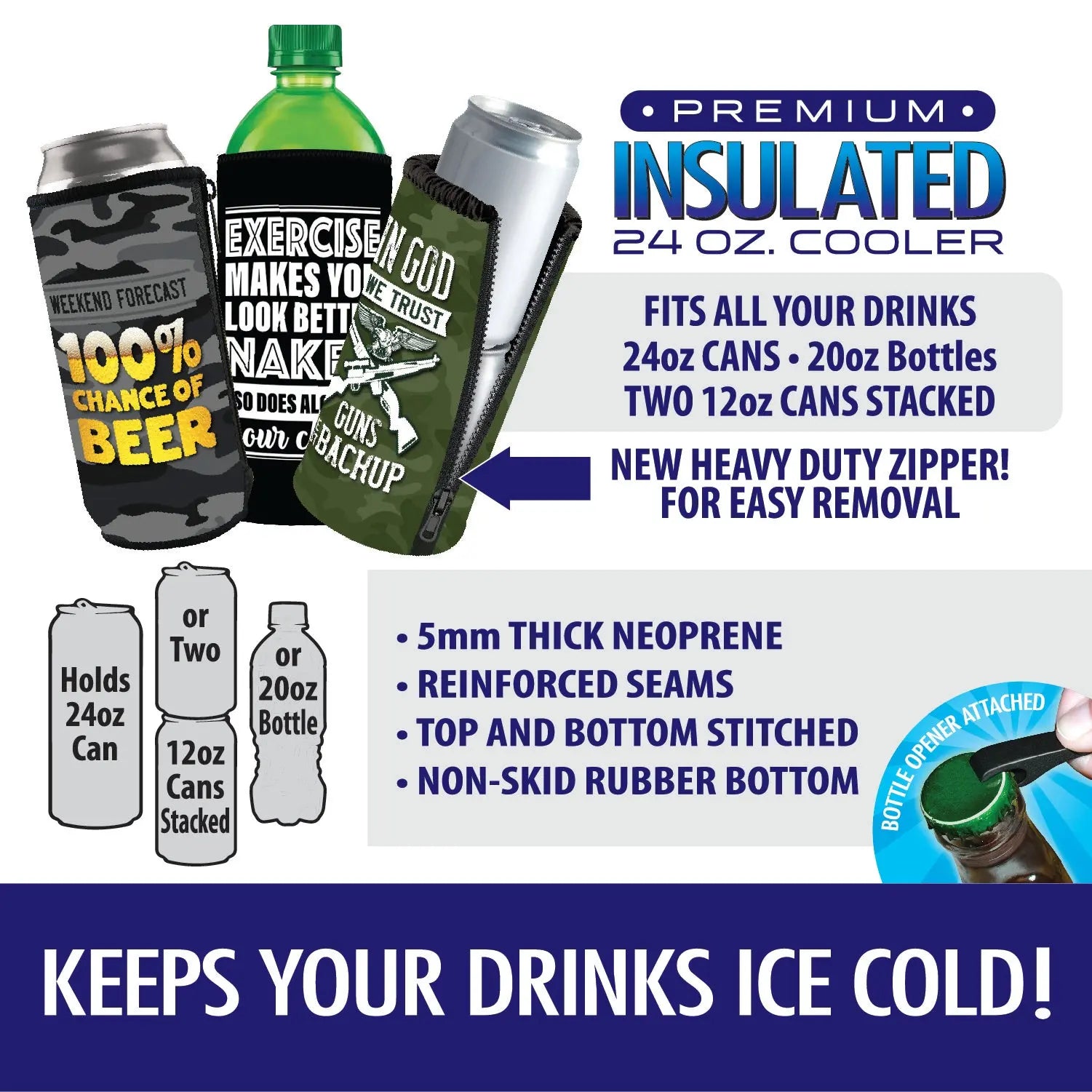 Neoprene 24 Oz Can and Bottle Cooler - 6 Pieces Per Retail Ready Display 22476 POLAR GEAR