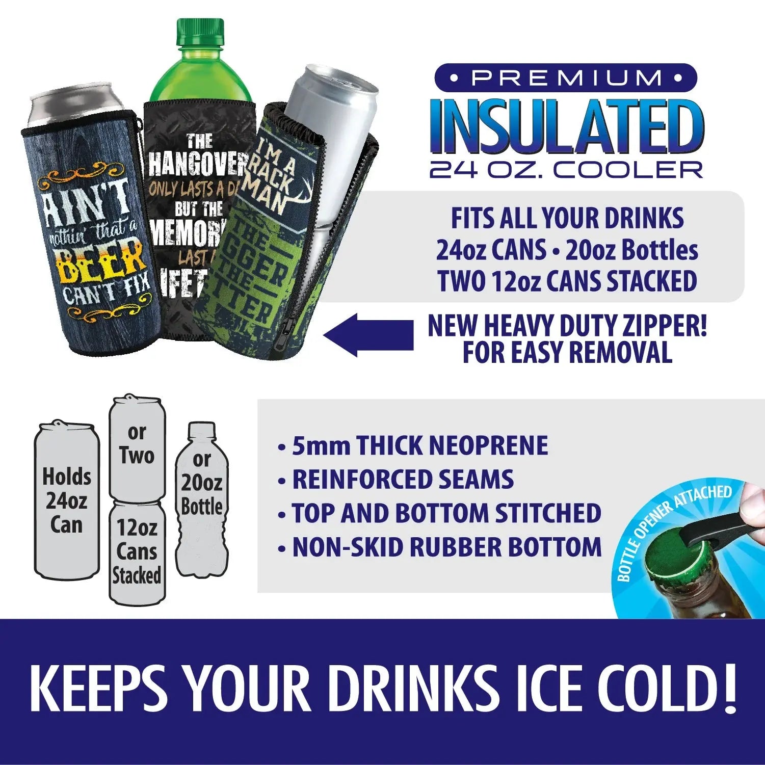 Neoprene 24 Oz Can and Bottle Cooler - 6 Pieces Per Retail Ready Display 26584 POLAR GEAR