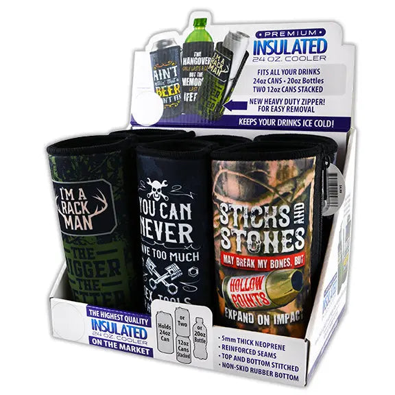 Neoprene 24 Oz Can and Bottle Cooler - 6 Pieces Per Retail Ready Display 22477 POLAR GEAR