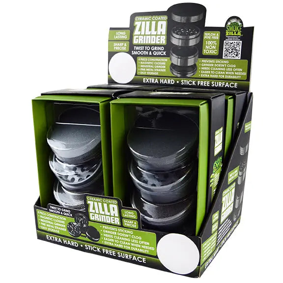 Ceramic Coated 4 Piece Grinder with Magnetic Closure - 4 Pieces Per Retail Ready Display 22486 SMOKEZILLA